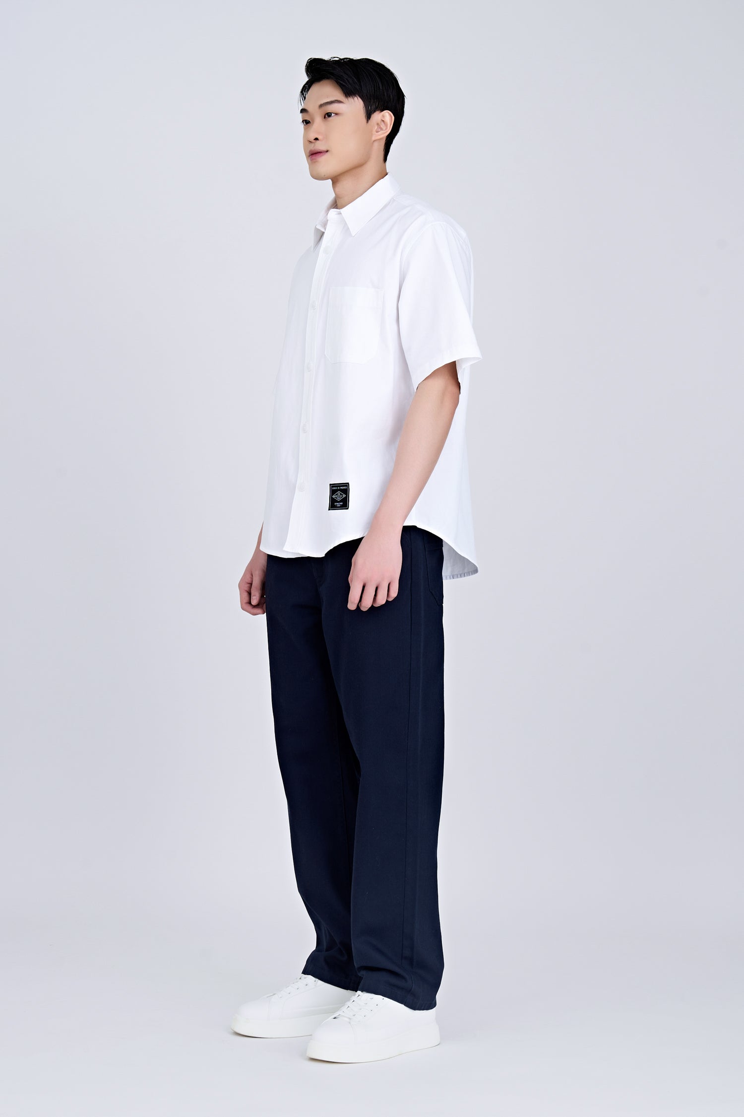 Oversized Shirt With Label At Hem - White