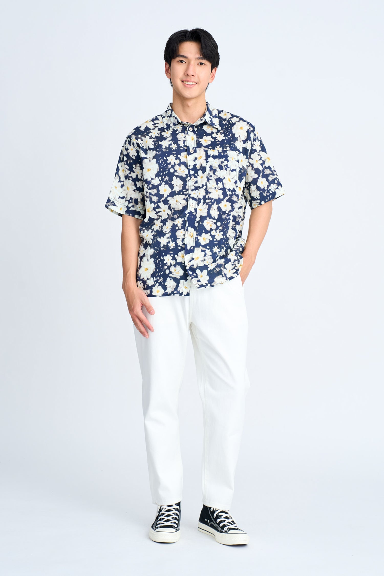 Abstract Floral Oversized Shirt - Floral Navy