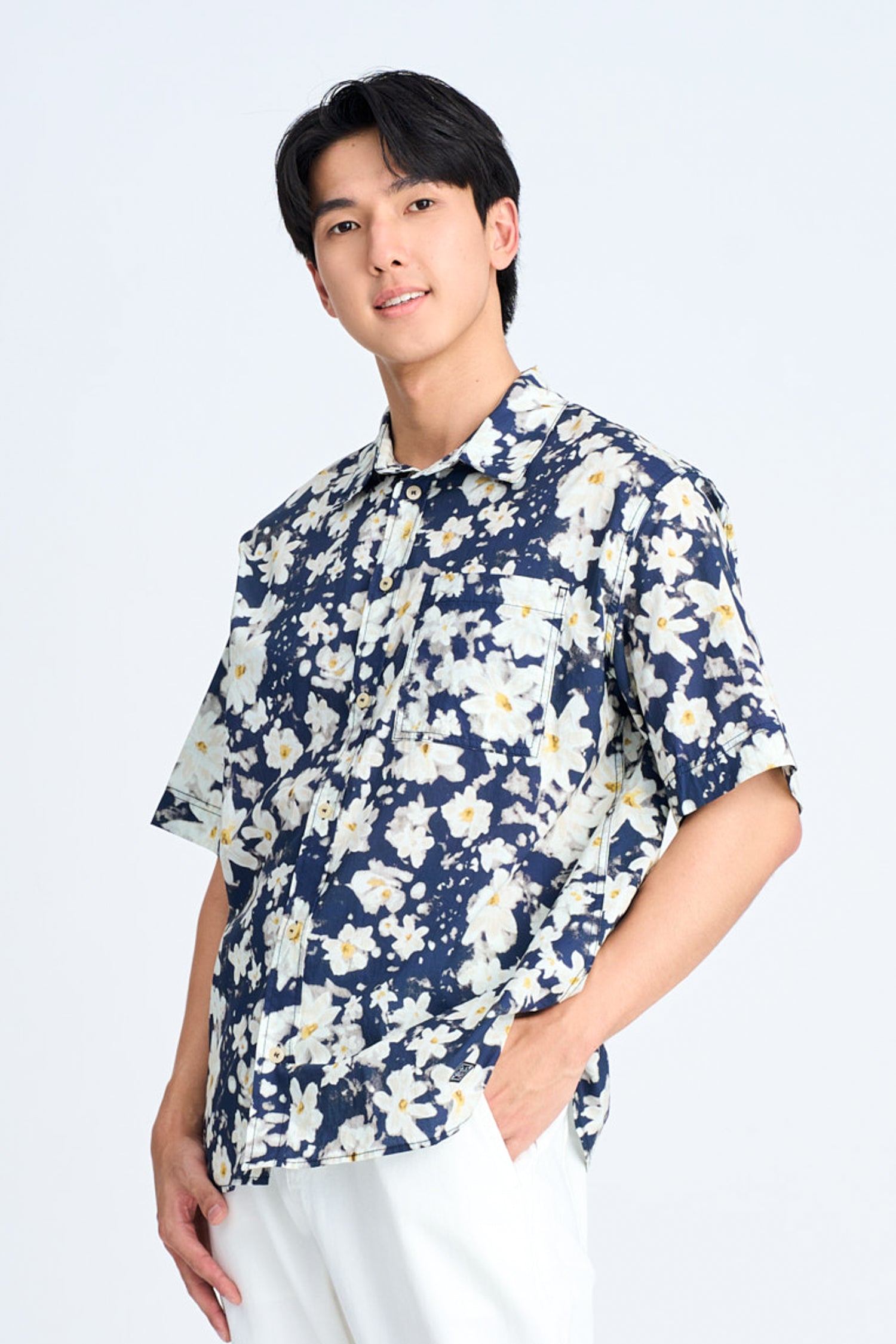 Abstract Floral Oversized Shirt - Floral Navy