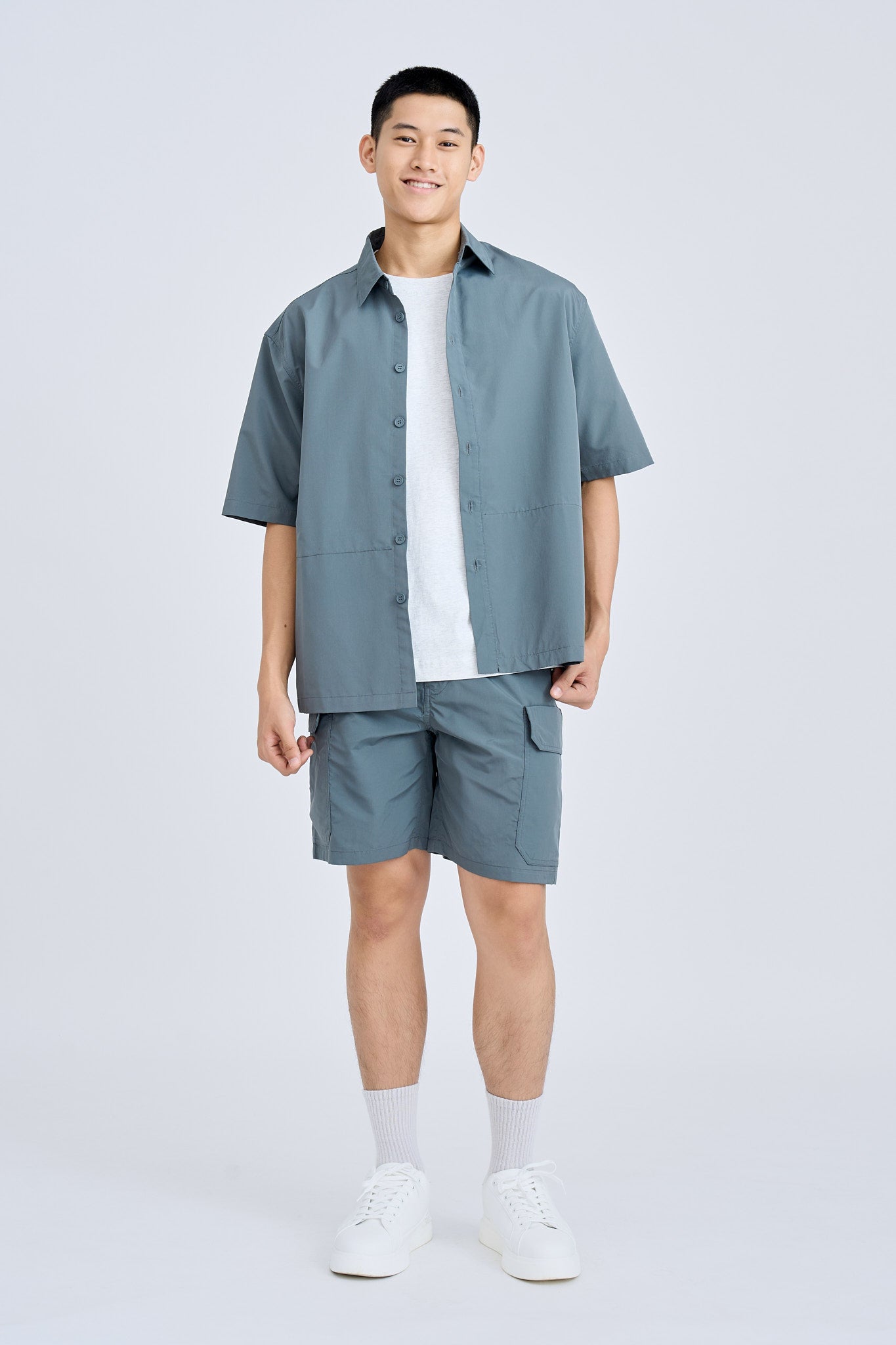 Casual Point Collar Shirt - Gray Green