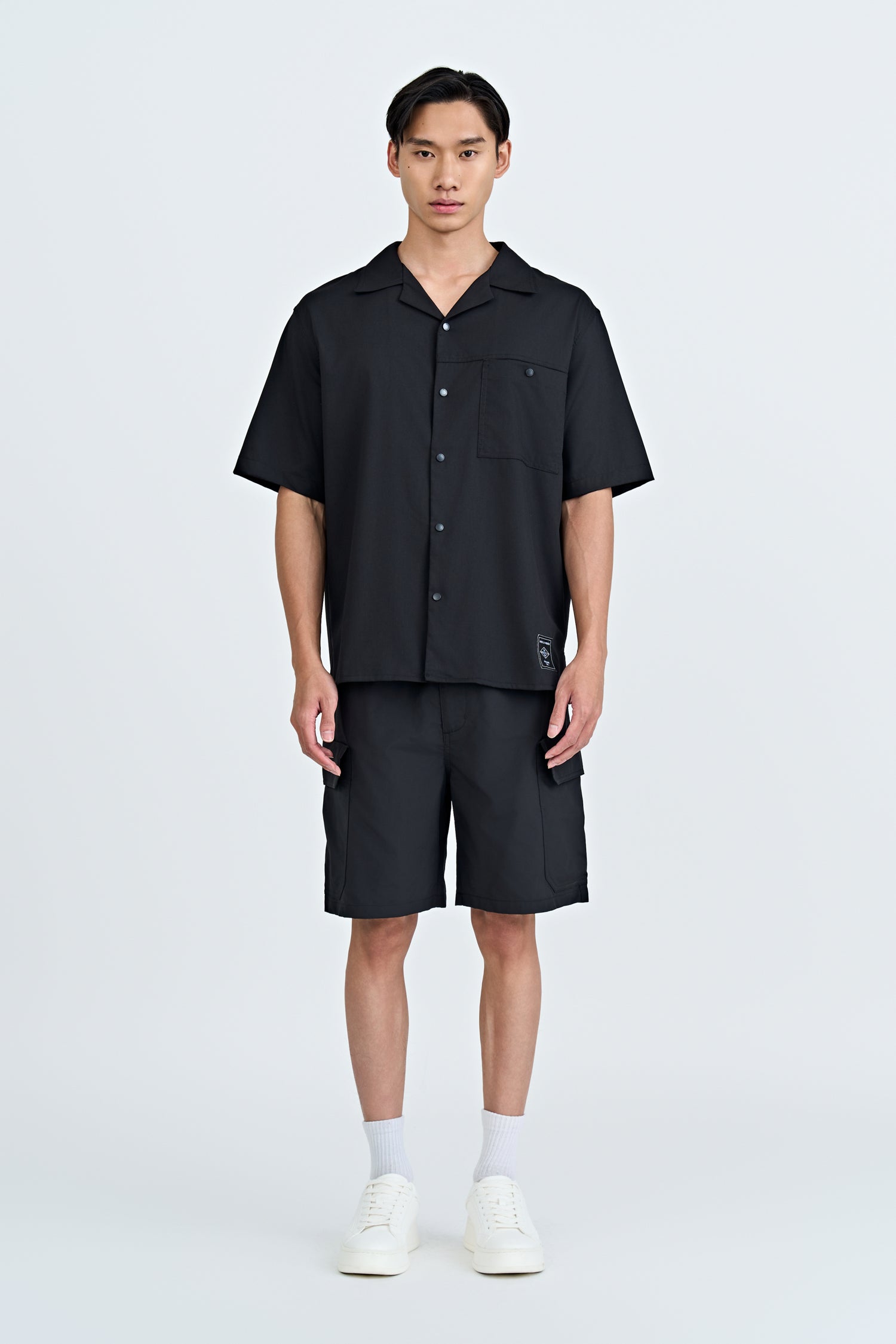 Single Pocket Snap Button Shirt - Black