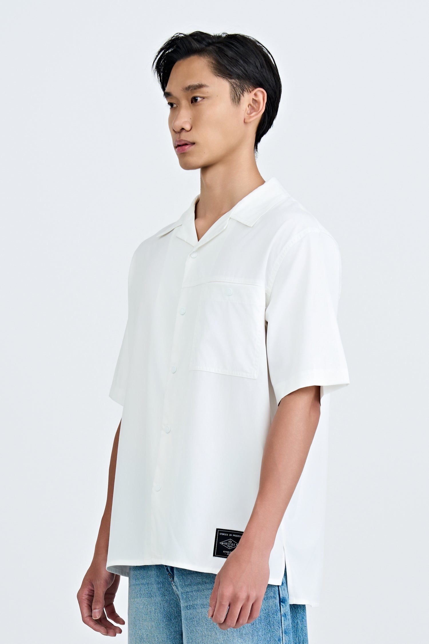 Single Pocket Snap Button Shirt - Cream