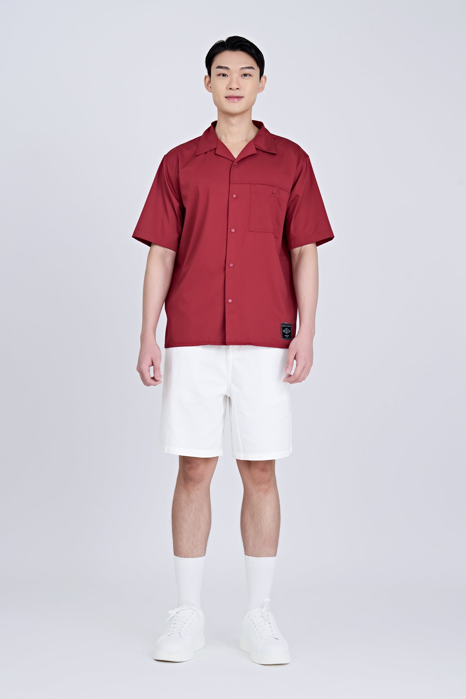 Single Pocket Snap Button Shirt - Maroon