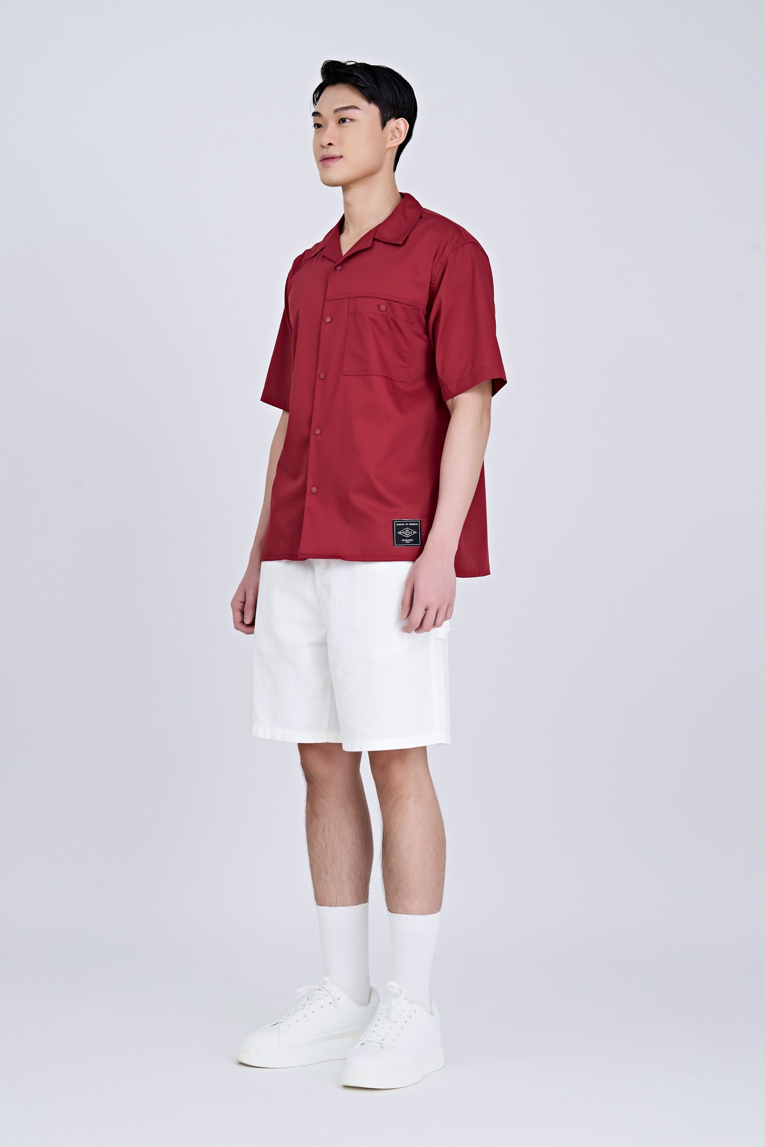 Single Pocket Snap Button Shirt - Maroon