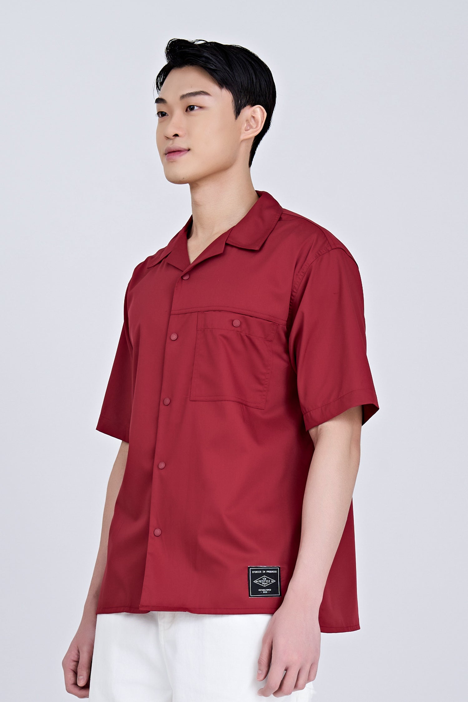 Single Pocket Snap Button Shirt - Maroon