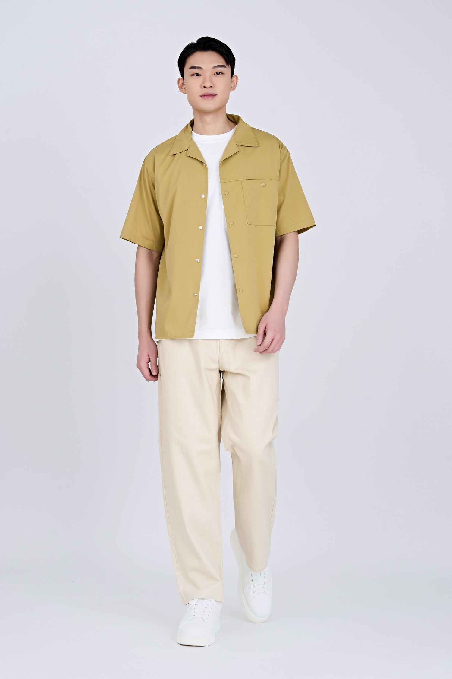 Single Pocket Snap Button Shirt - Olive