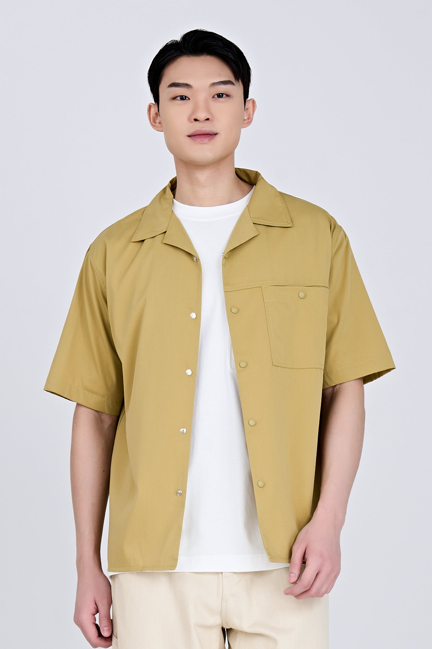 Single Pocket Snap Button Shirt - Olive