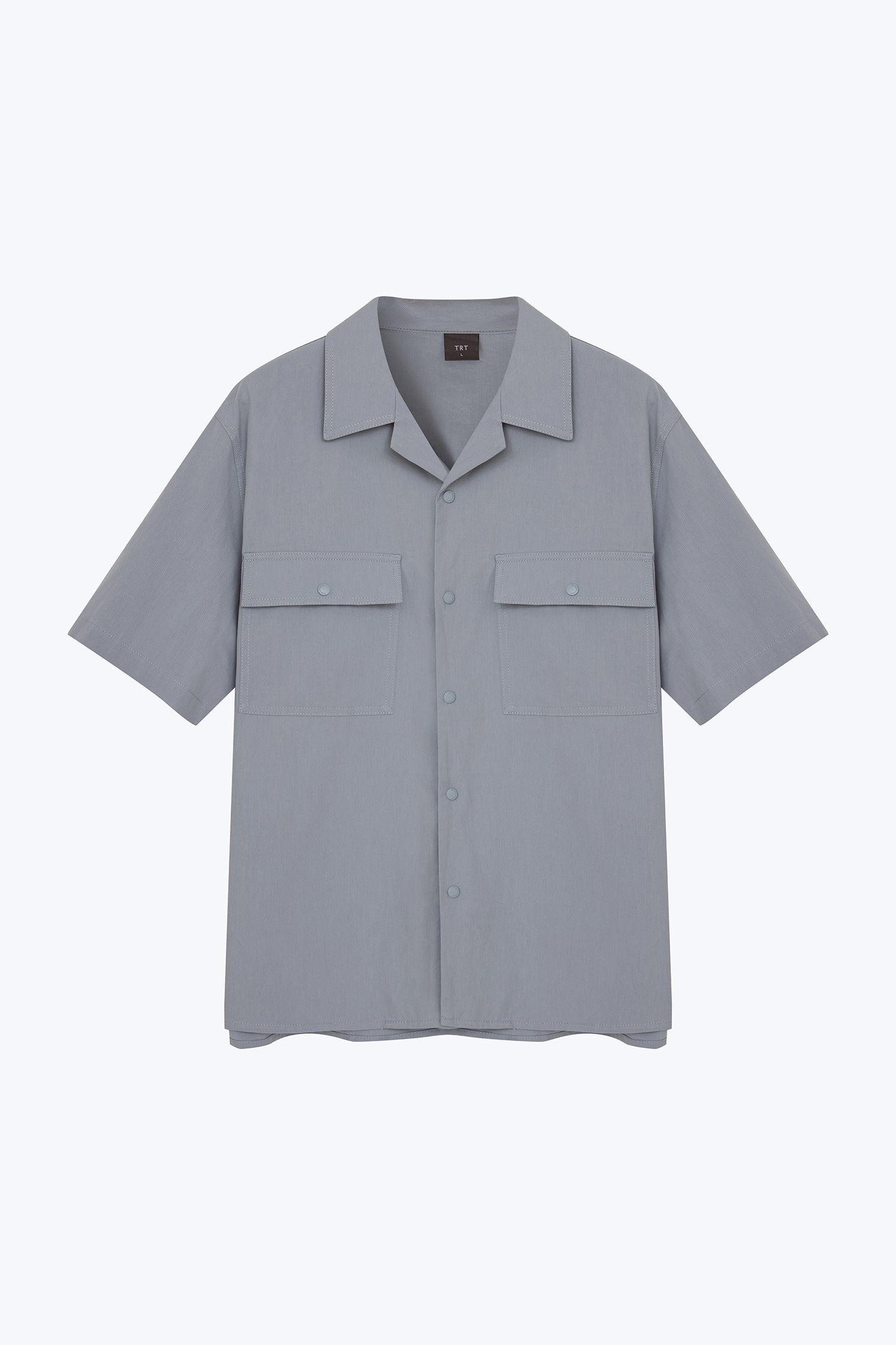 Relaxed-Fit Flapped Pocket Cuban Collar Top - Dusty Blue