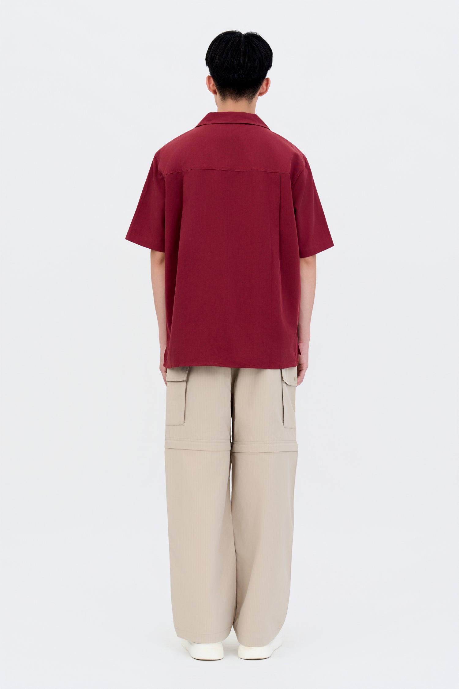 Relaxed-Fit Flapped Pocket Cuban Collar Top - Maroon