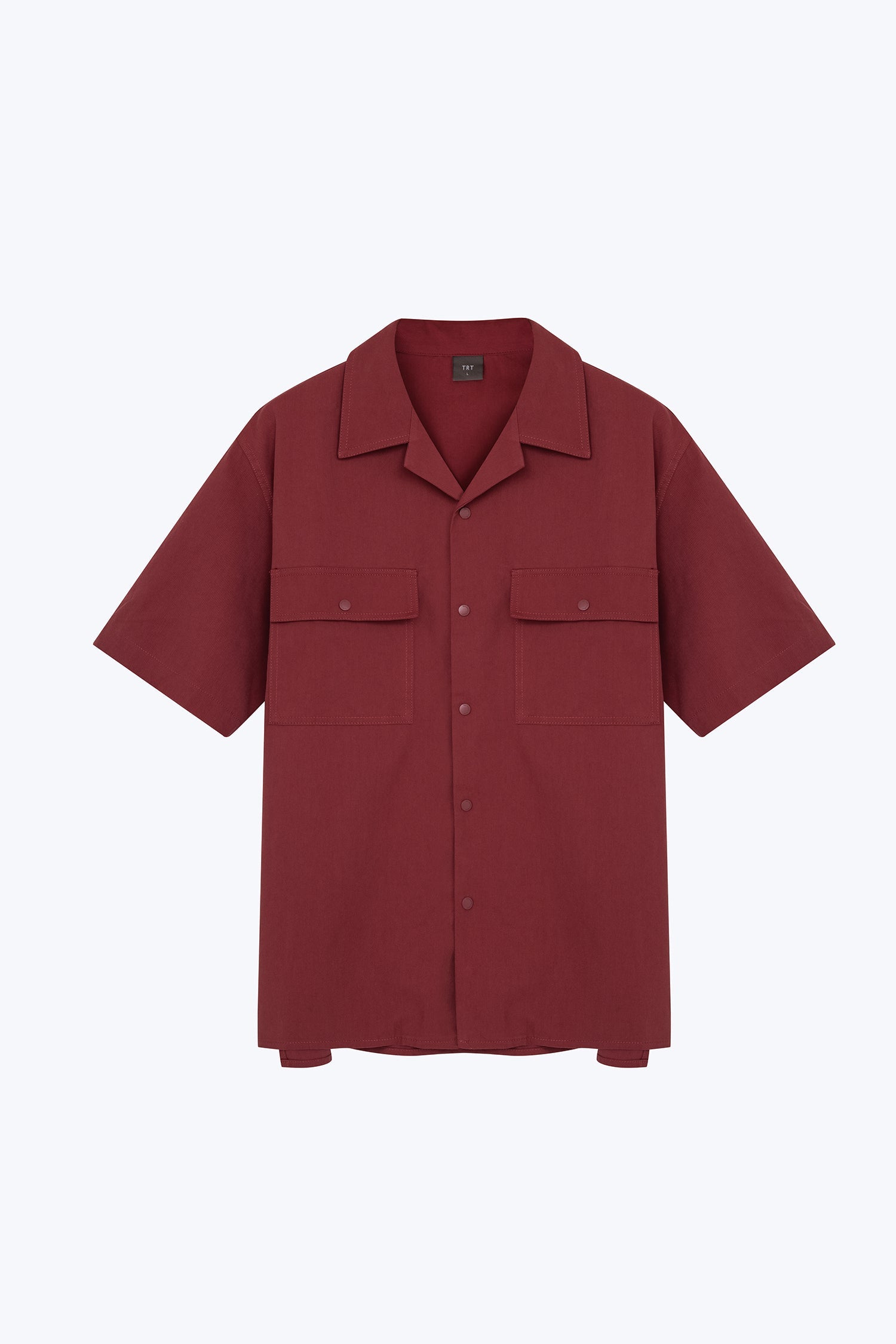 Relaxed-Fit Flapped Pocket Cuban Collar Top - Maroon