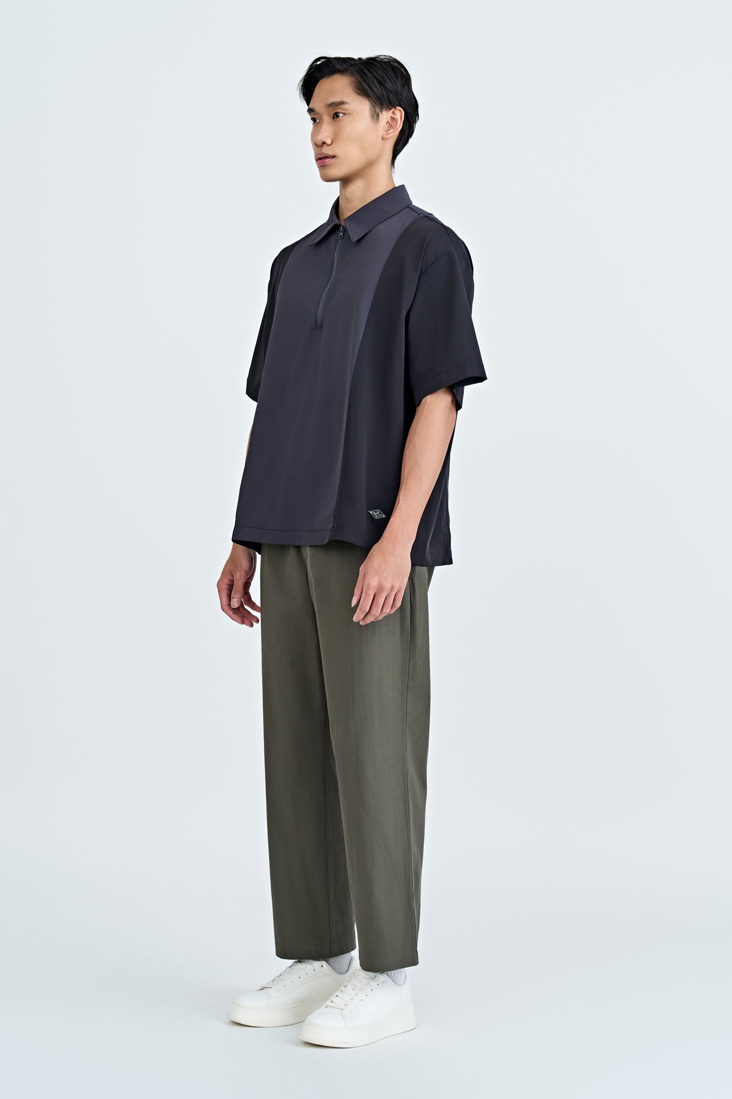 Panel Zip Placket Shirt - Black