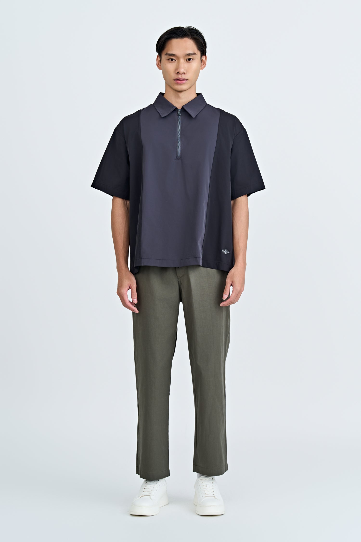 Panel Zip Placket Shirt - Black