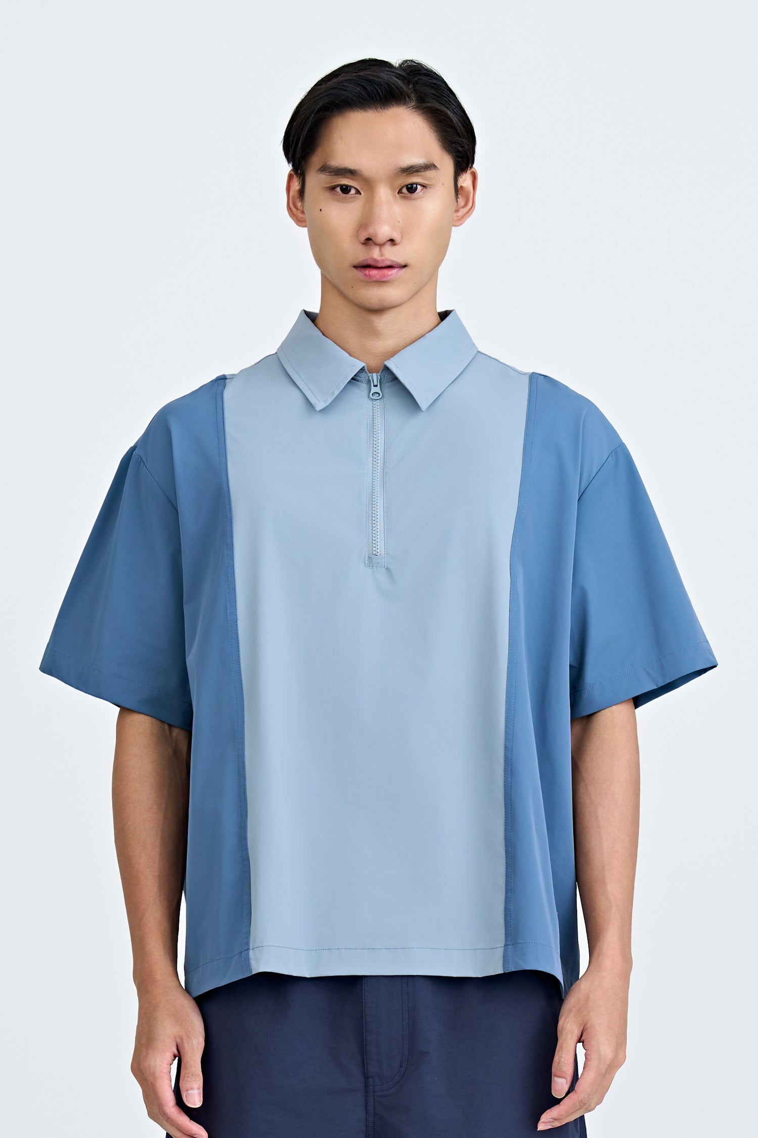 Panel Zip Placket Shirt - Steel Blue