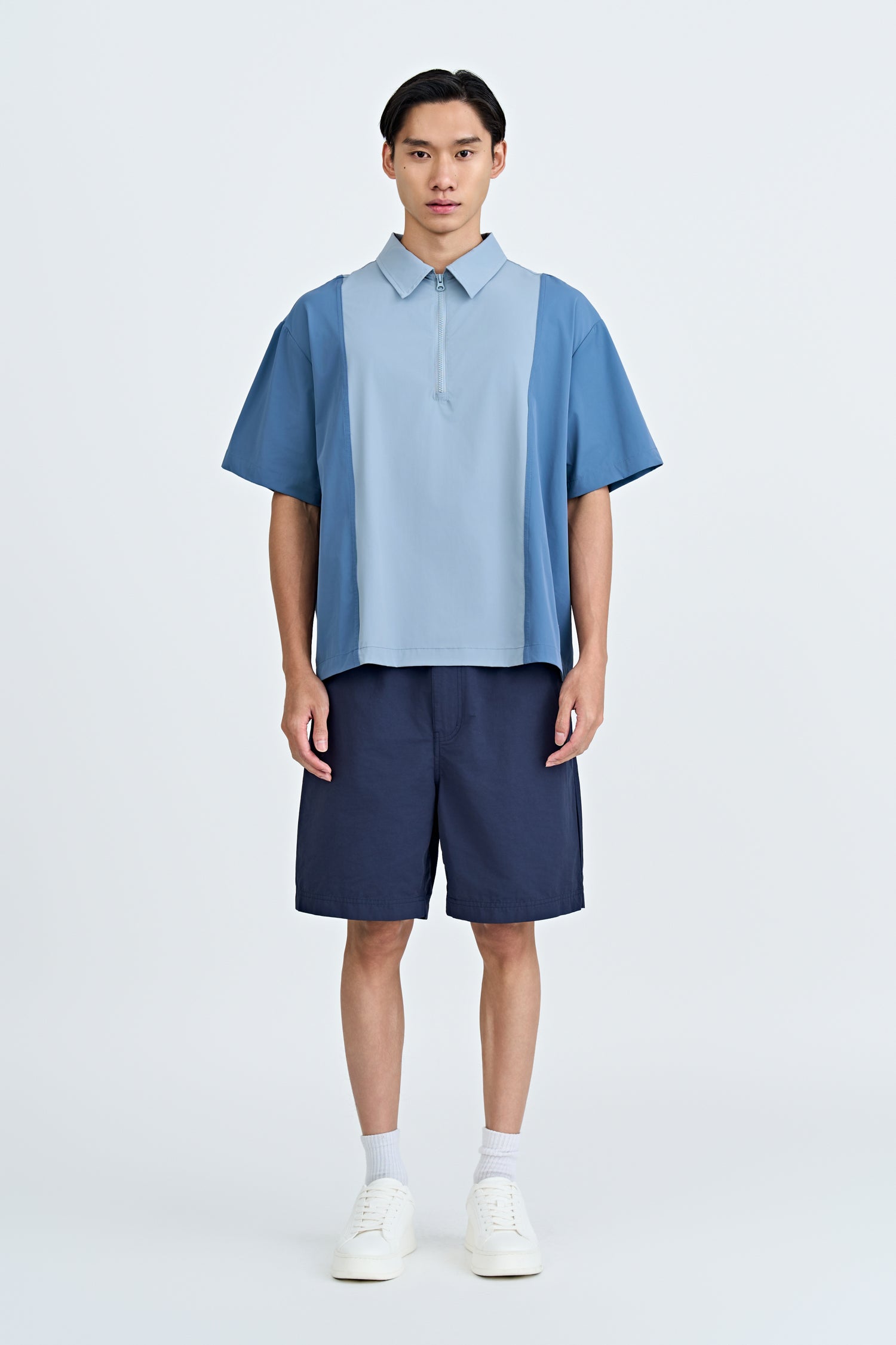 Panel Zip Placket Shirt - Steel Blue