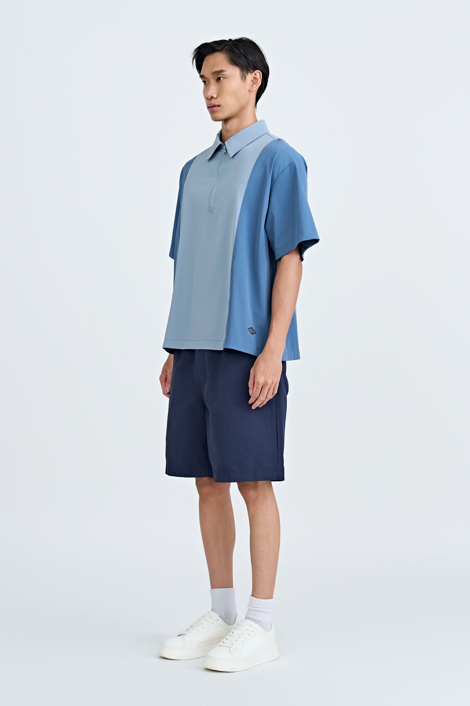 Panel Zip Placket Shirt - Steel Blue