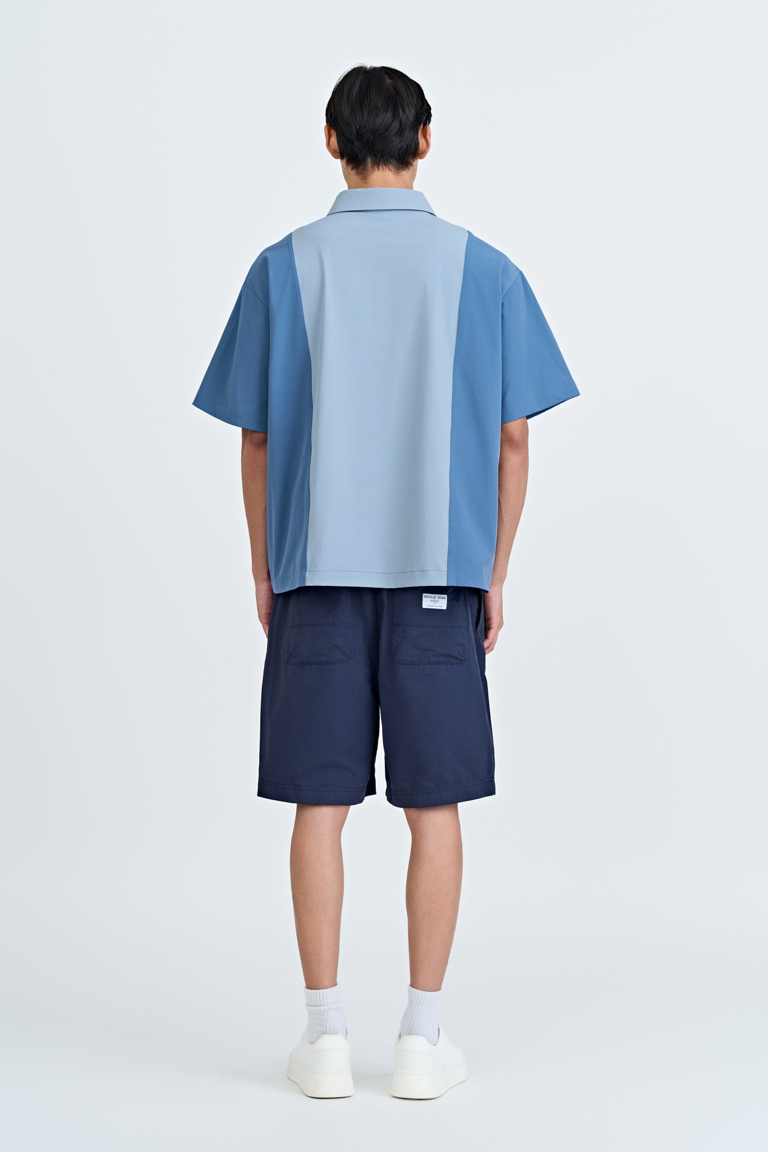 Panel Zip Placket Shirt - Steel Blue