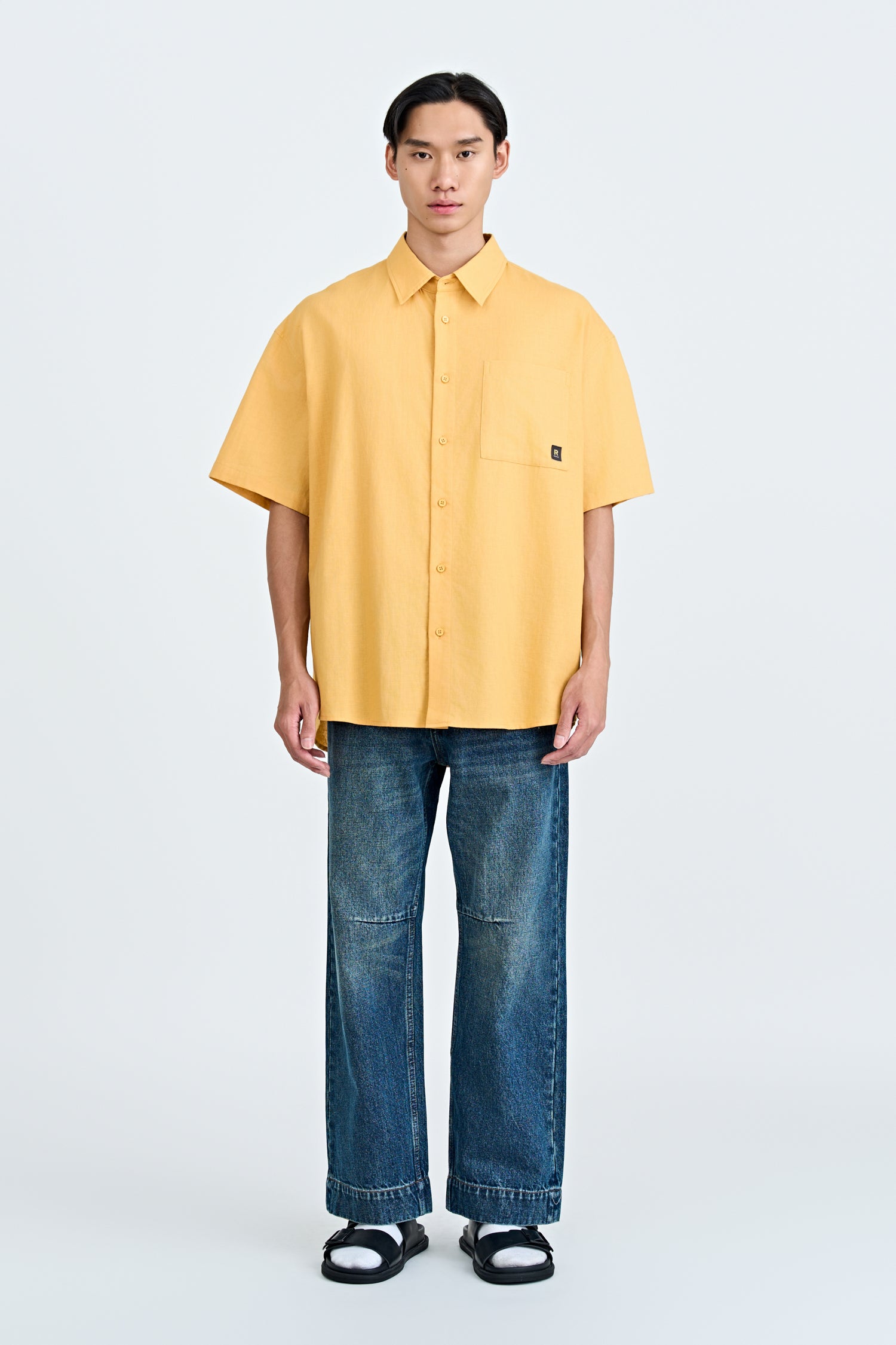 Cotton Linen Button-Up Shirt - Saffron