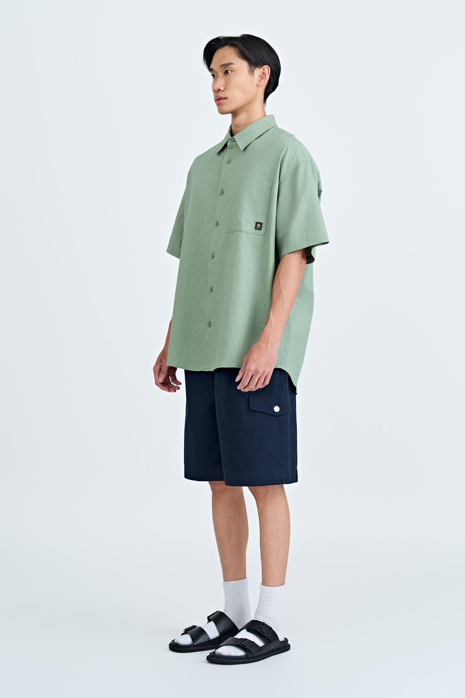 Cotton Linen Button-Up Shirt - Sage
