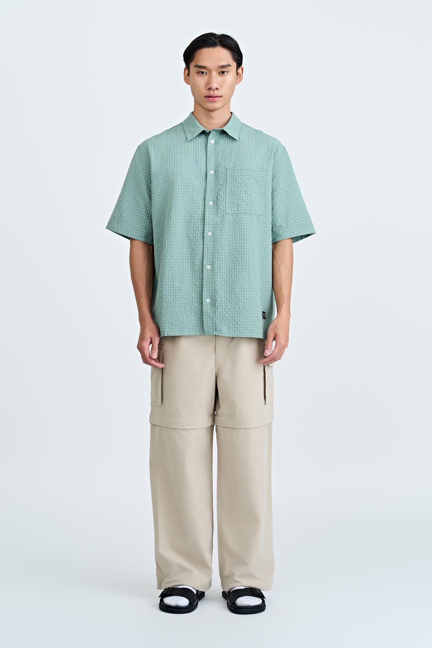 Short Sleeve Checked Shirt - Dark Green