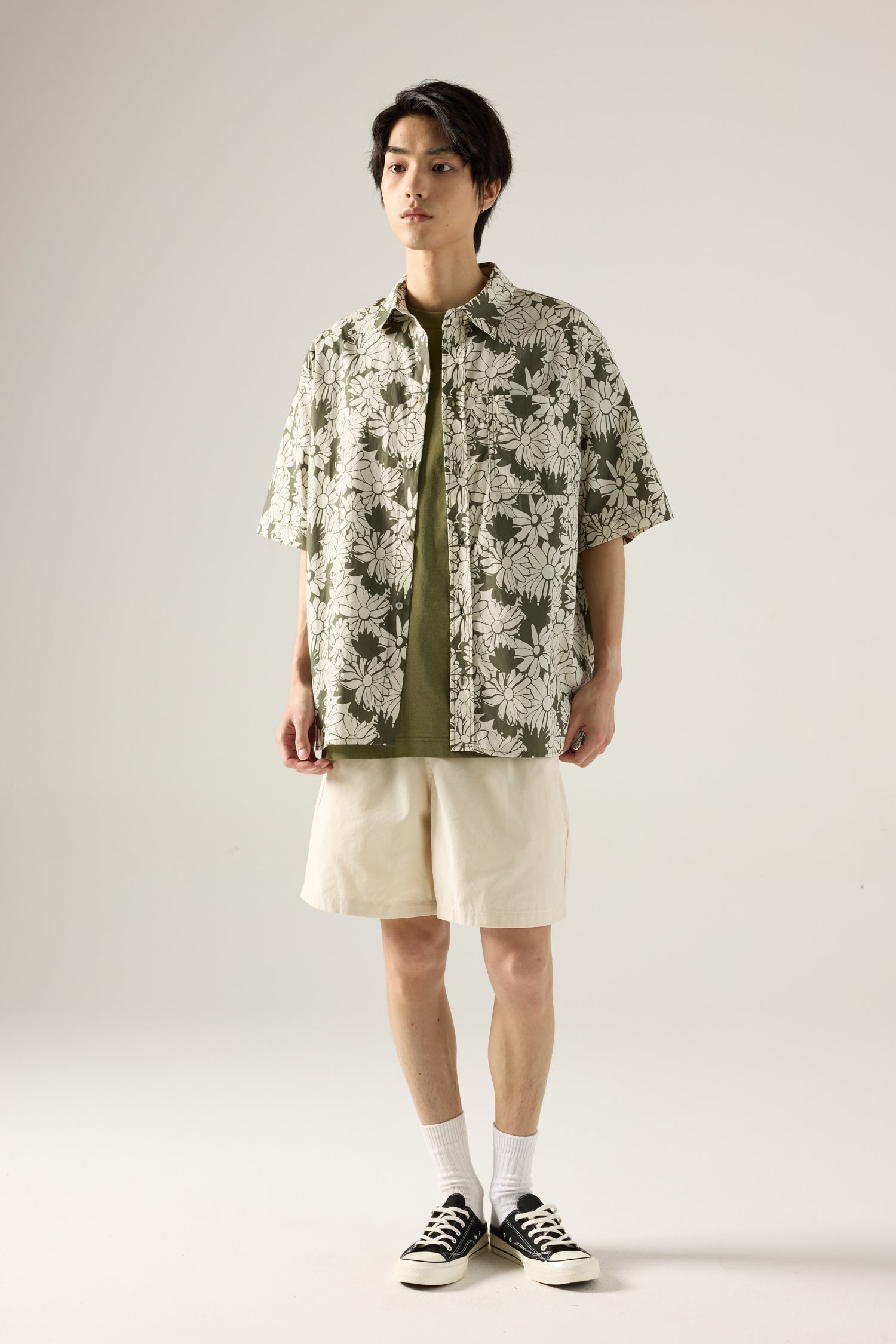 Relaxed Fit Floral Shirt - Olive Floral