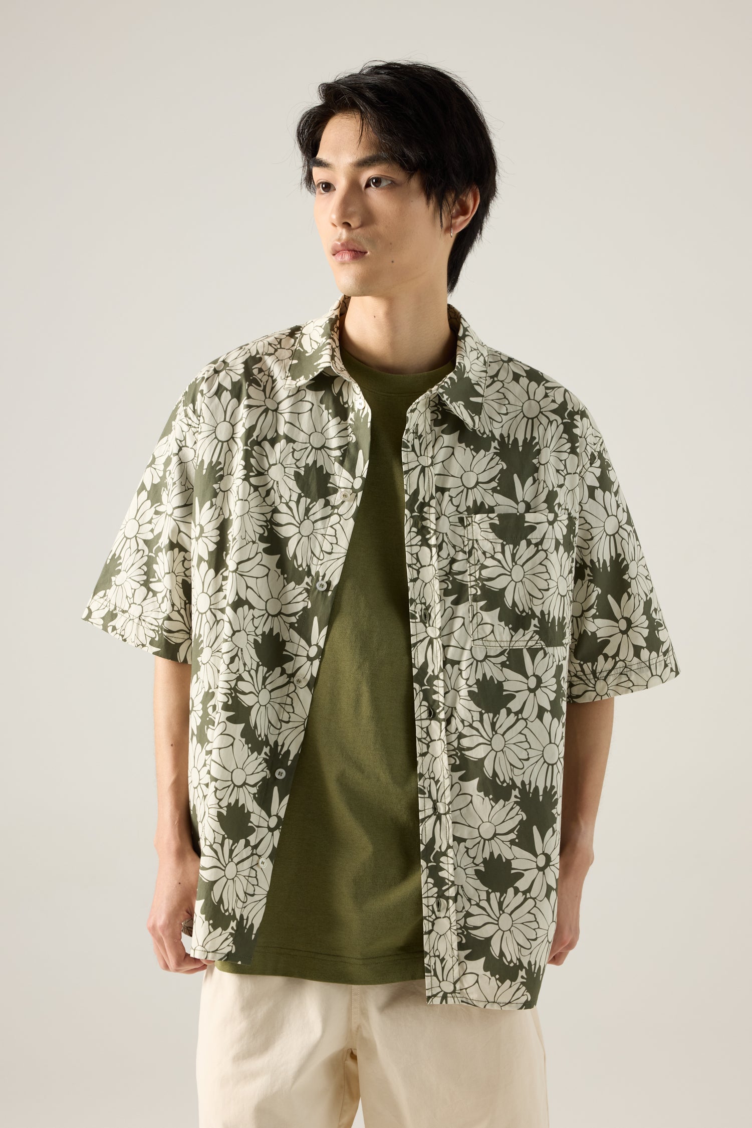 Relaxed Fit Floral Shirt - Olive Floral