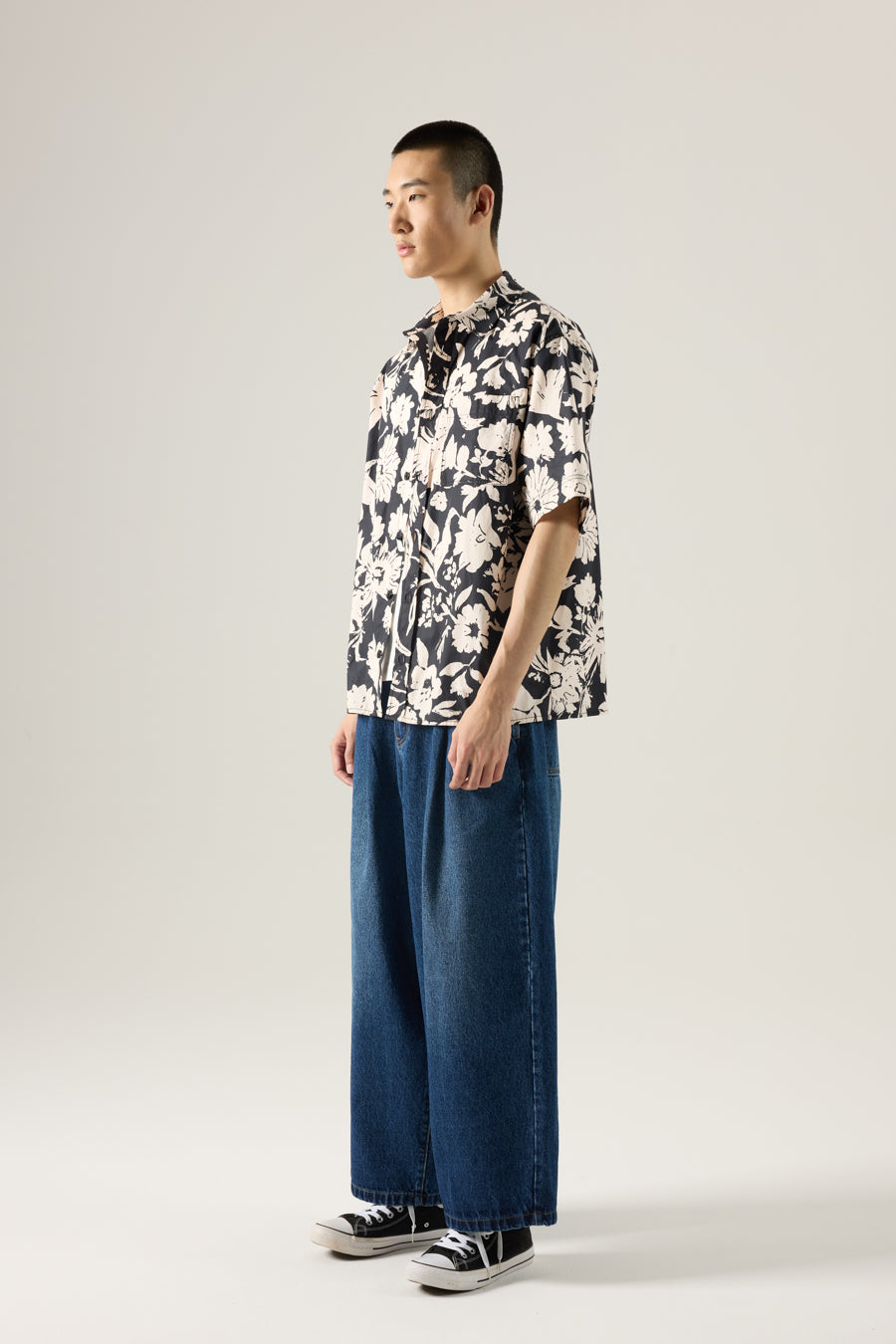 Relaxed Cut Floral Shirt - Floral Black