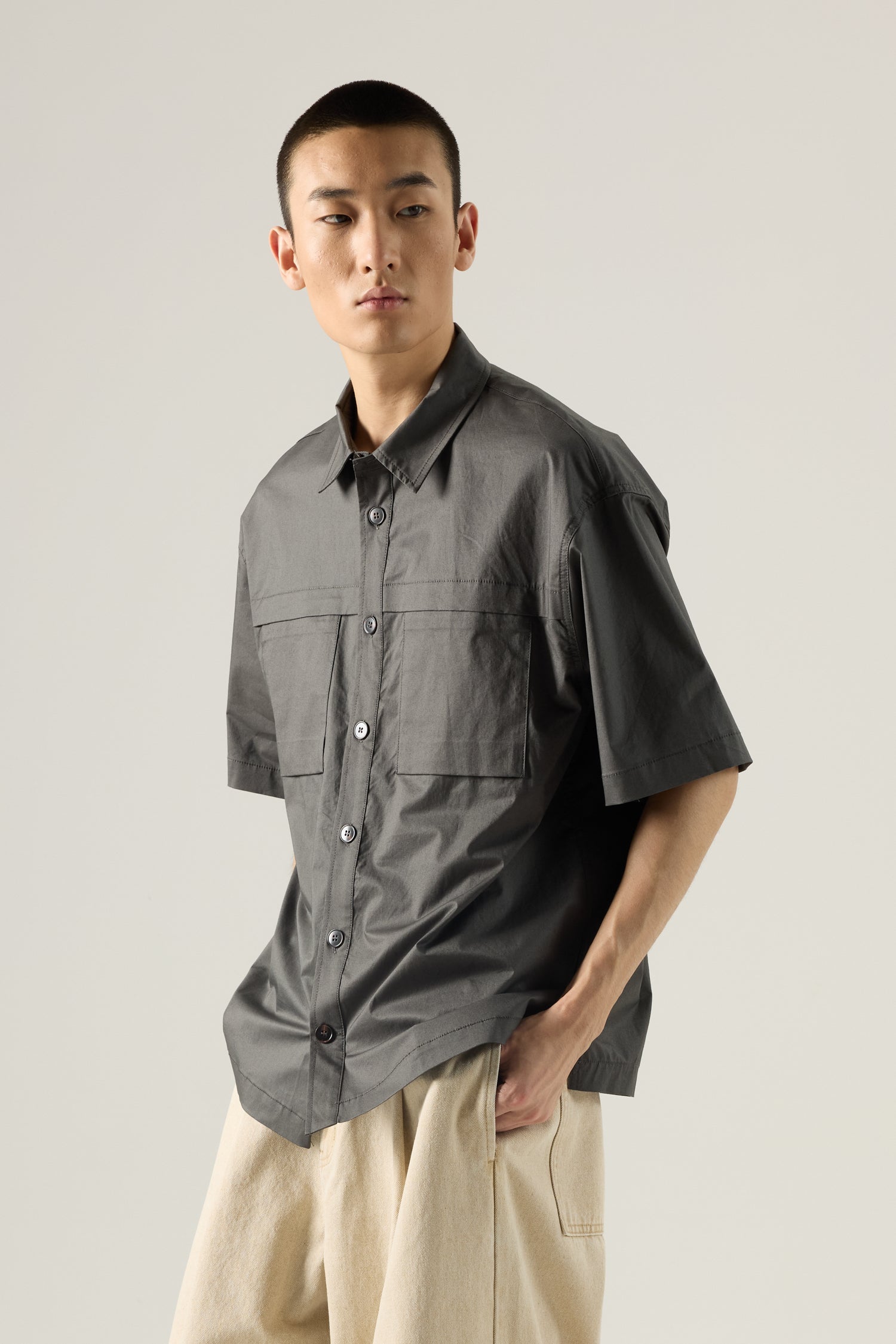 Relaxed Fit Double Pocket Shirt - Charcoal