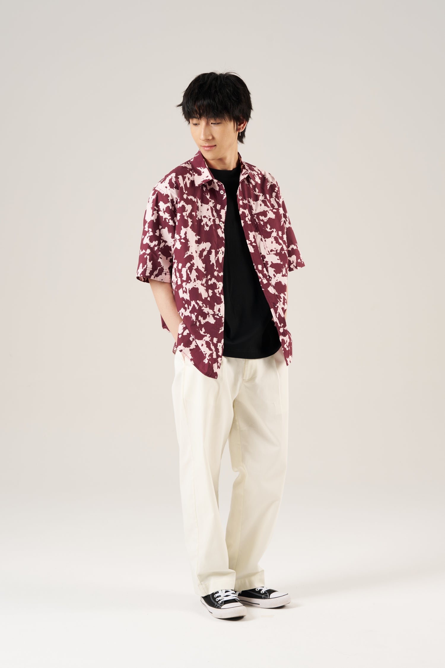 Abstract Print Cuban Collar Shirt - Abstract Dark Plum