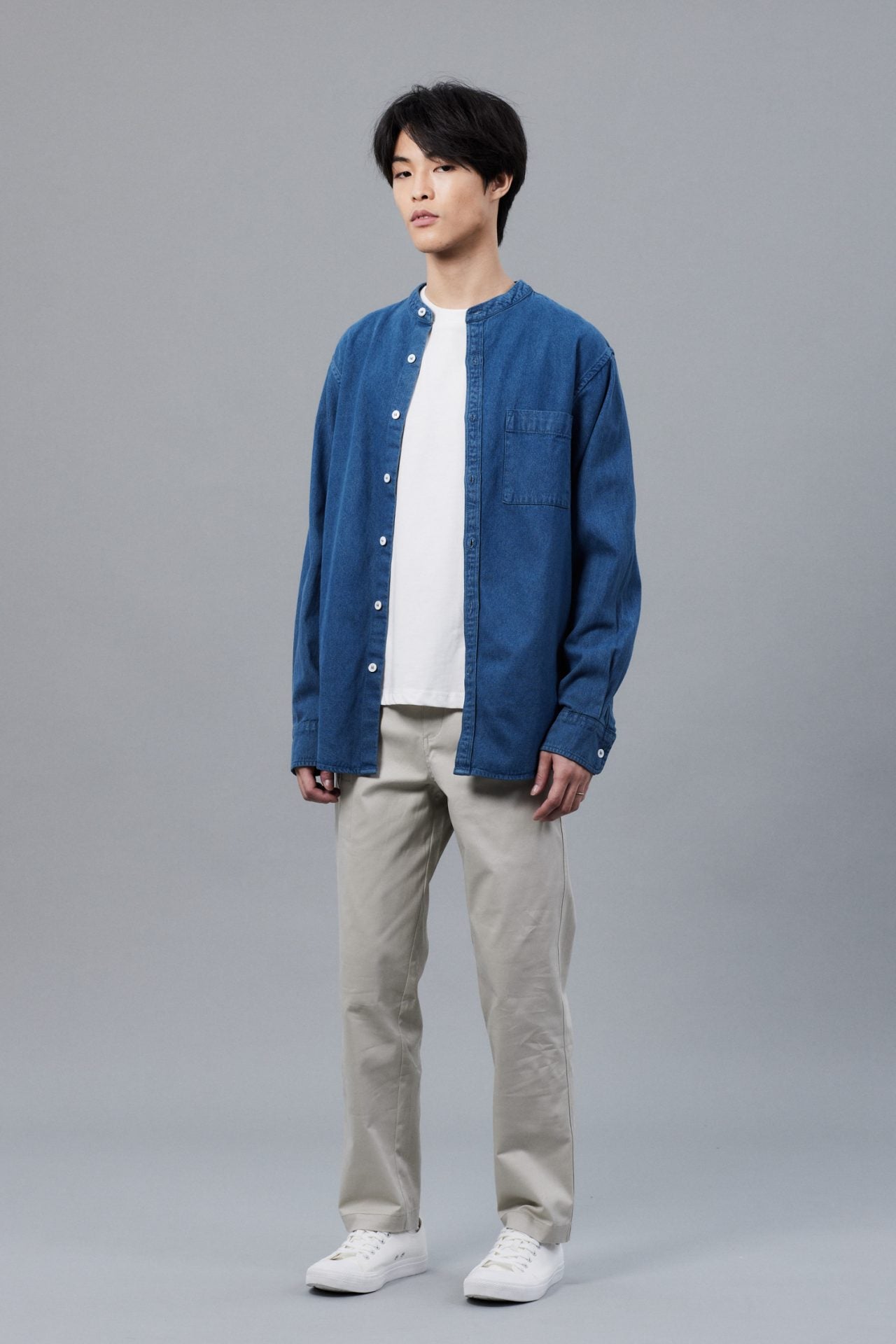 Denim Mandarin Collar Shirt
