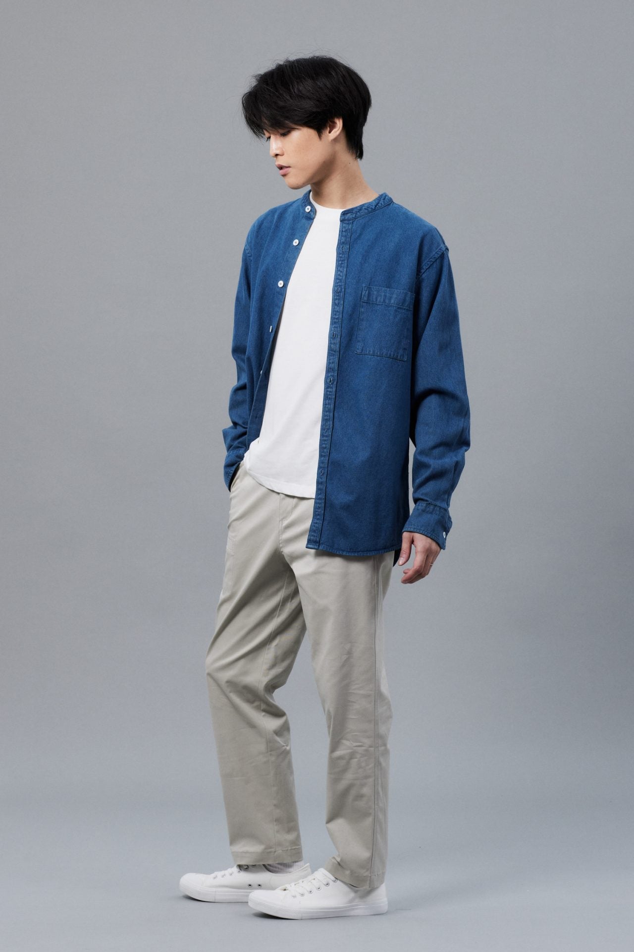 Denim Mandarin Collar Shirt