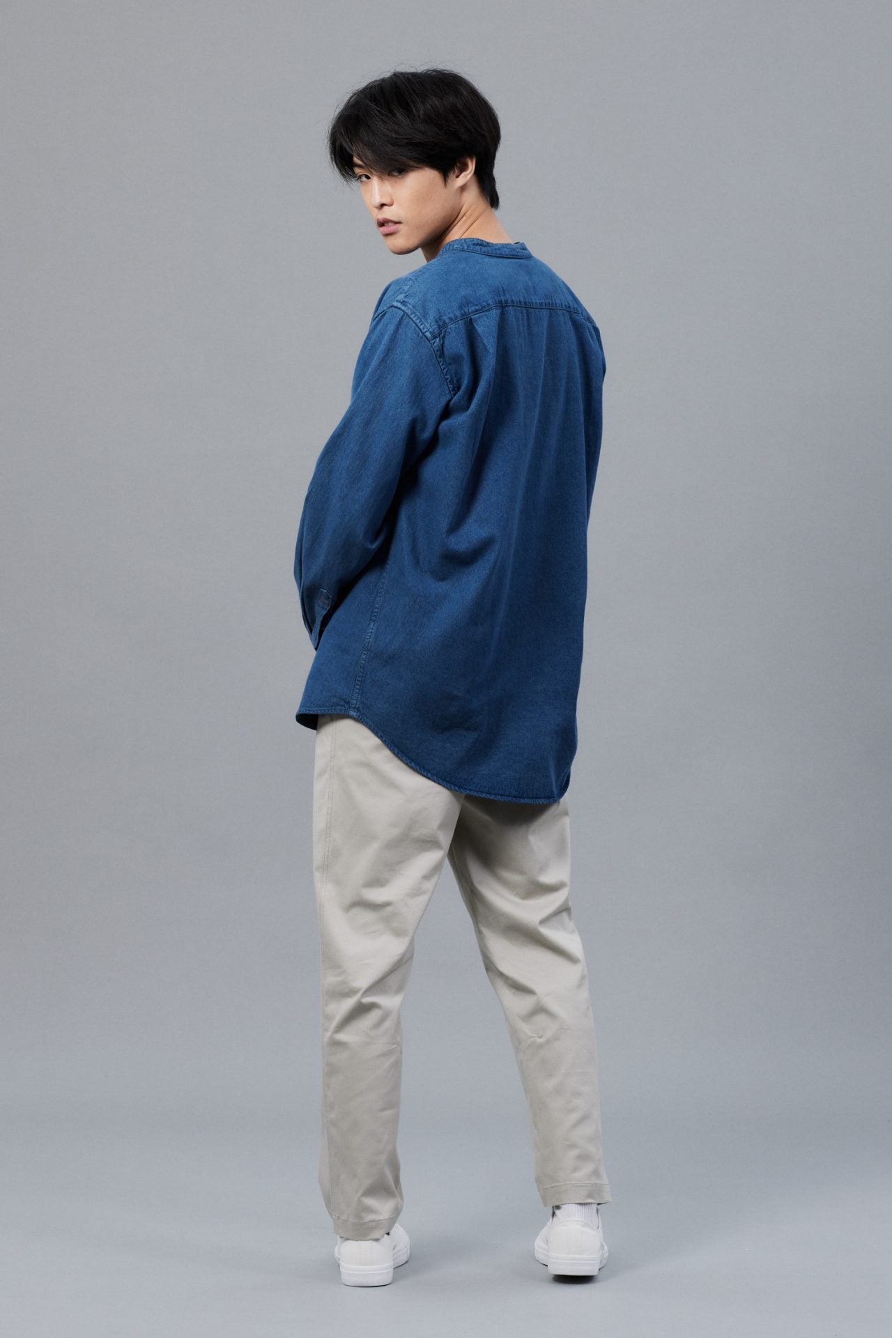 Denim Mandarin Collar Shirt