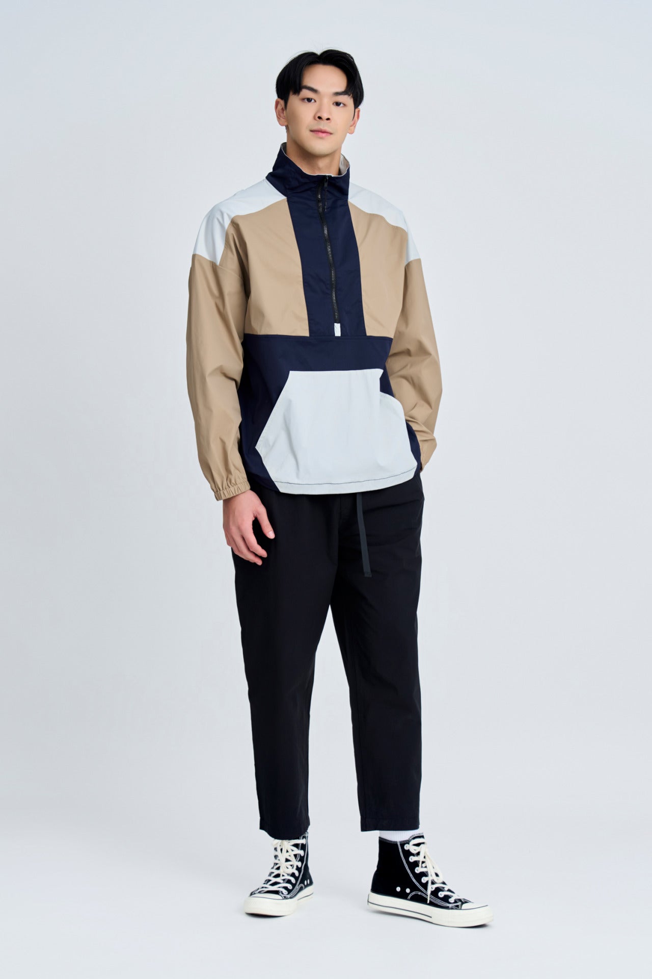 Casual Colour Block Half-Zip Technical Pullover
