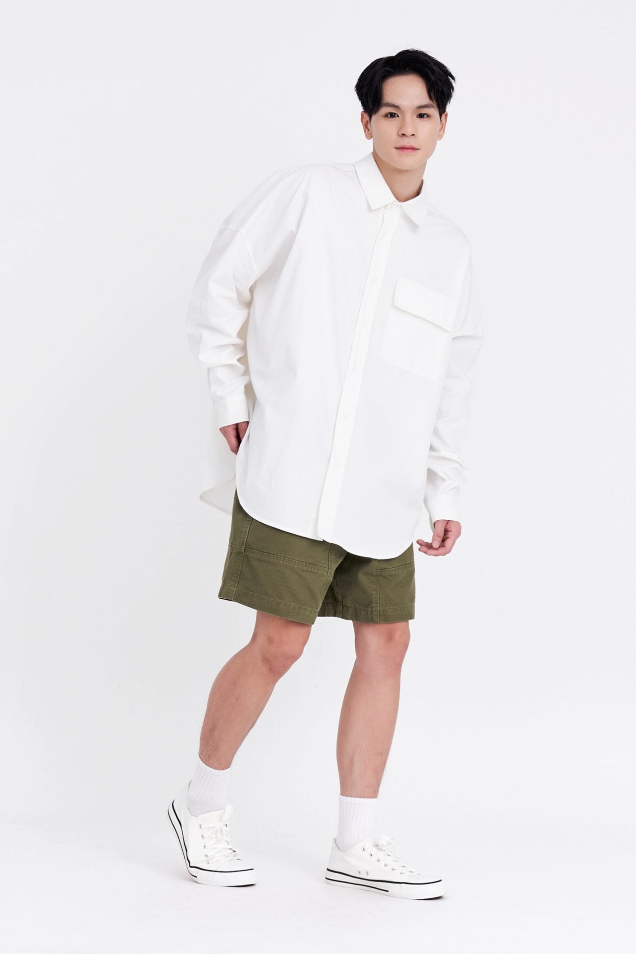 Oversized Long Sleeve Flap Pocket Shirt