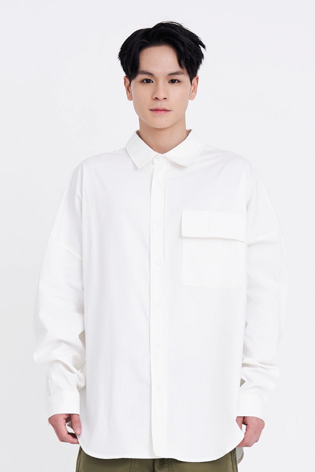 Oversized Long Sleeve Flap Pocket Shirt