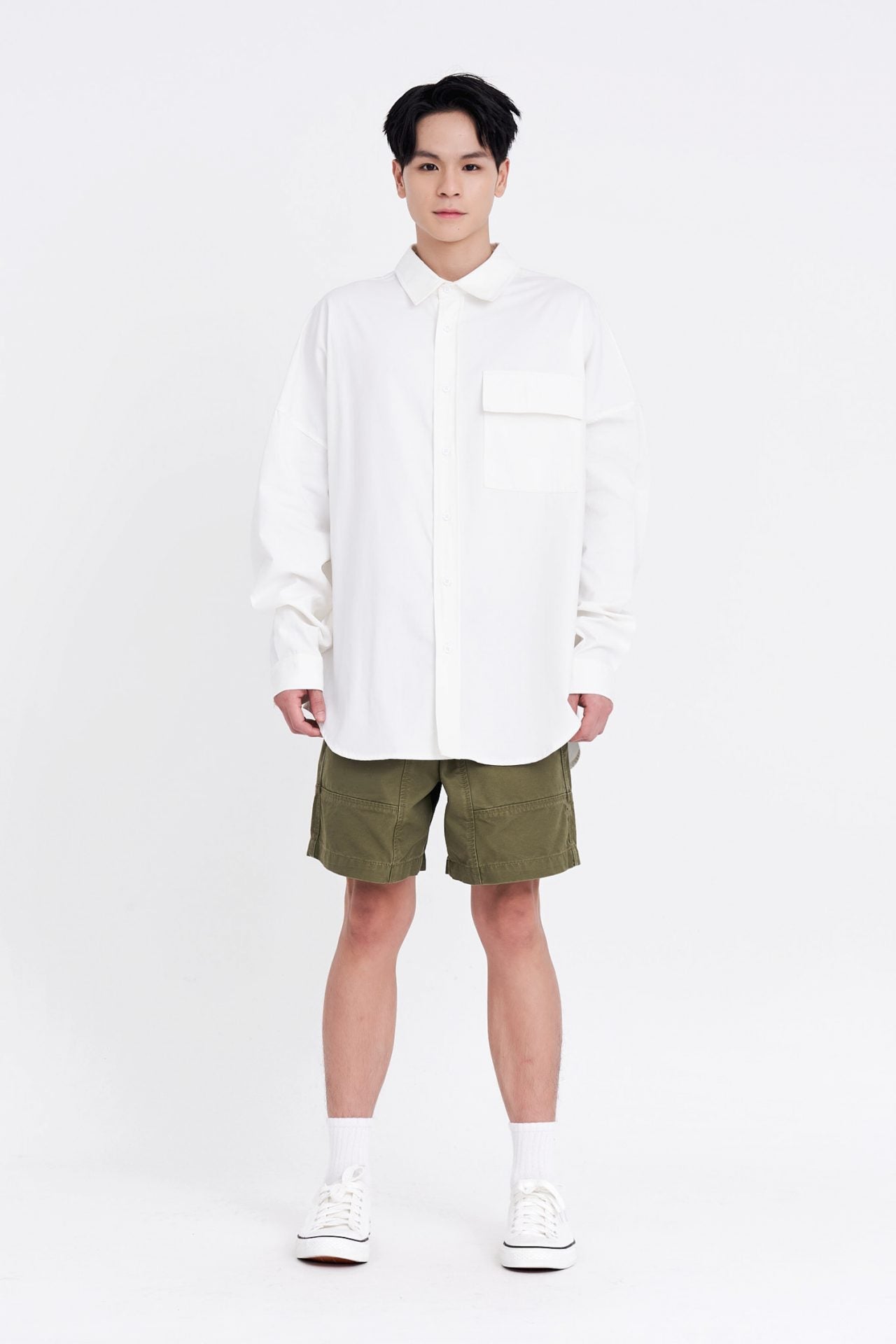 Oversized Long Sleeve Flap Pocket Shirt