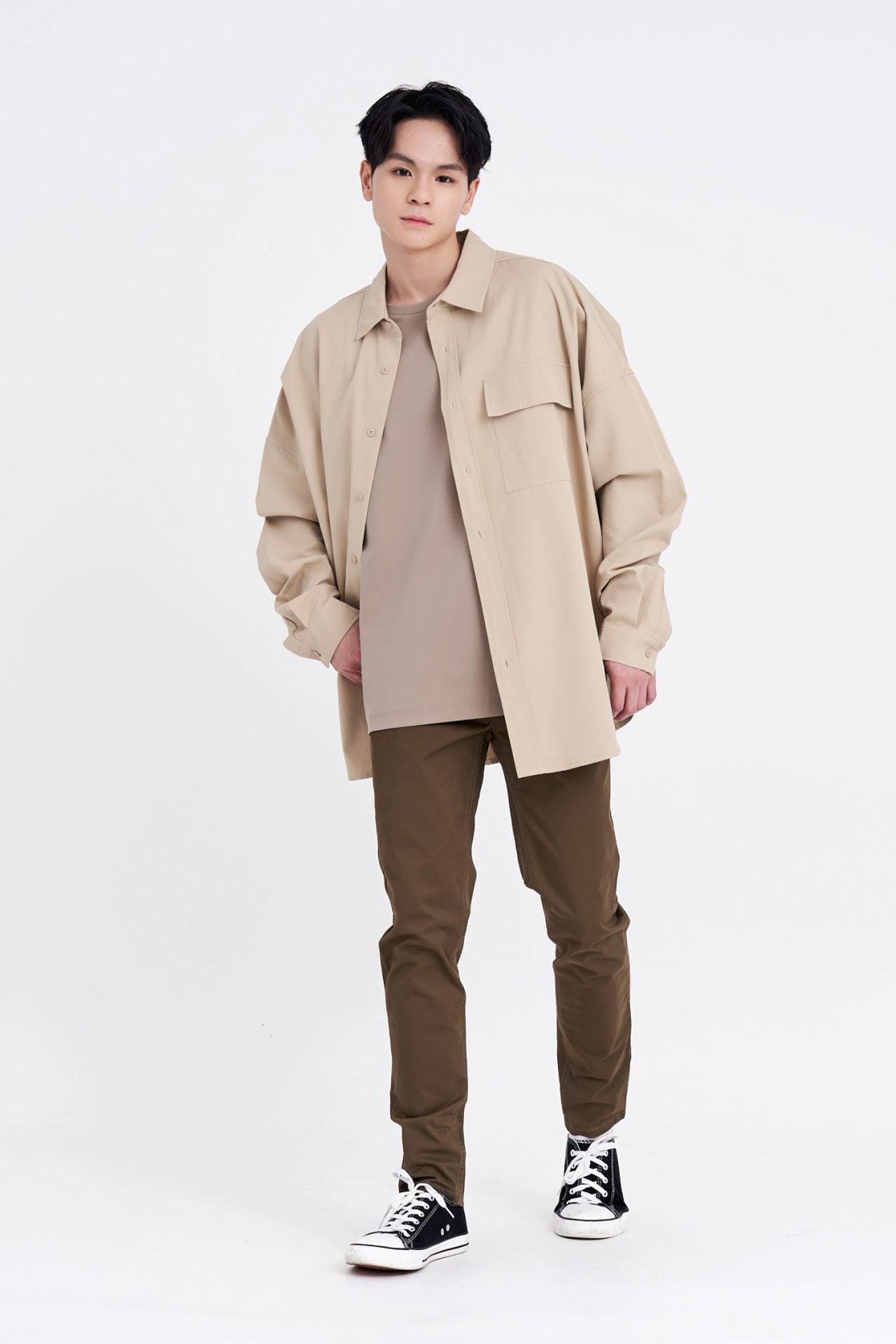 Oversized Long Sleeve Flap Pocket Shirt