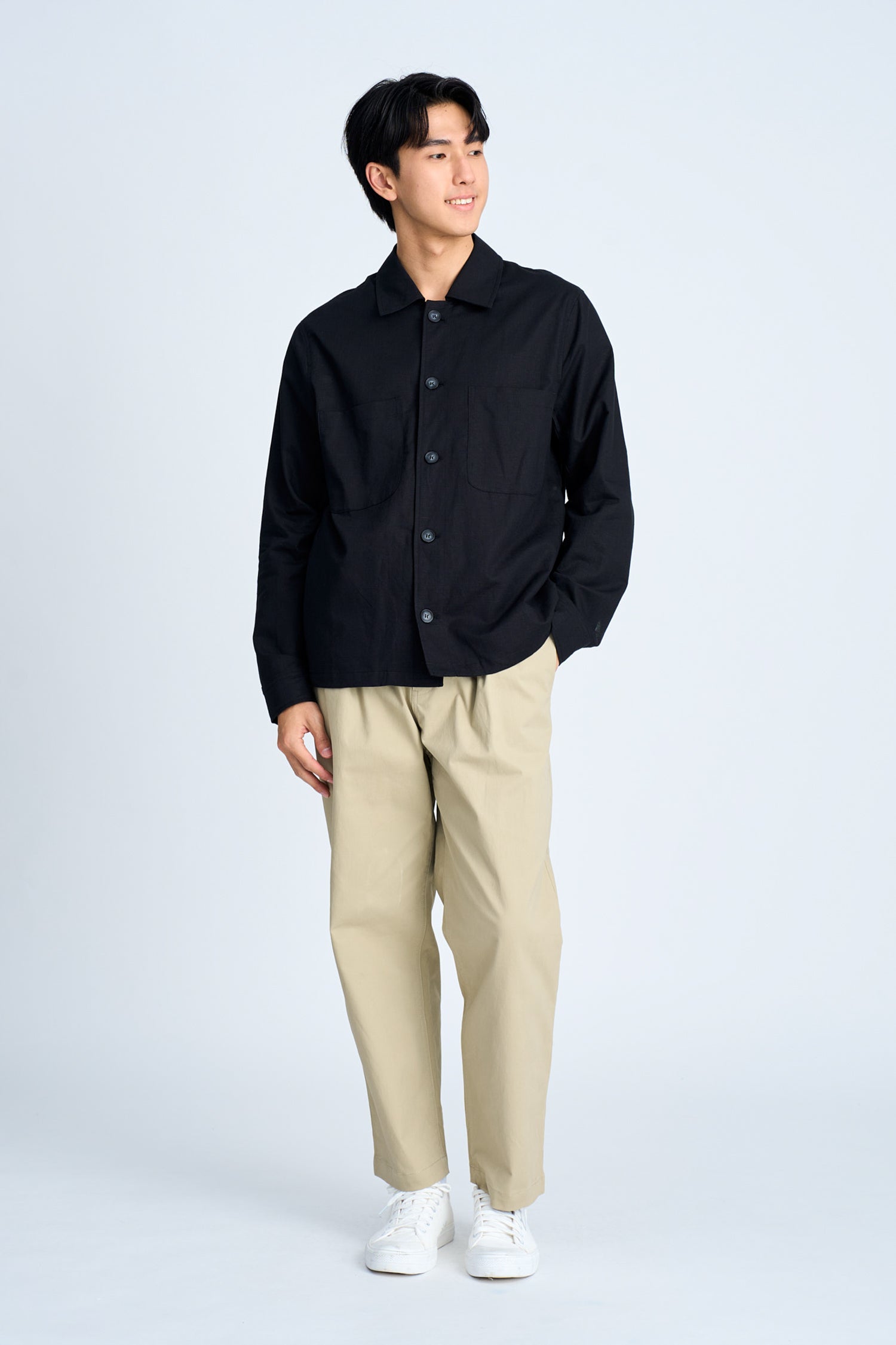 Double Pocket Cotton Linen Shirt - Black