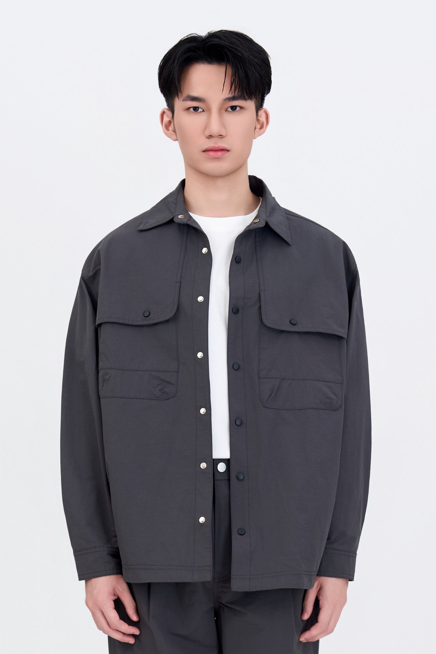Cotton Nylon Long Sleeve Shirt - Charcoal