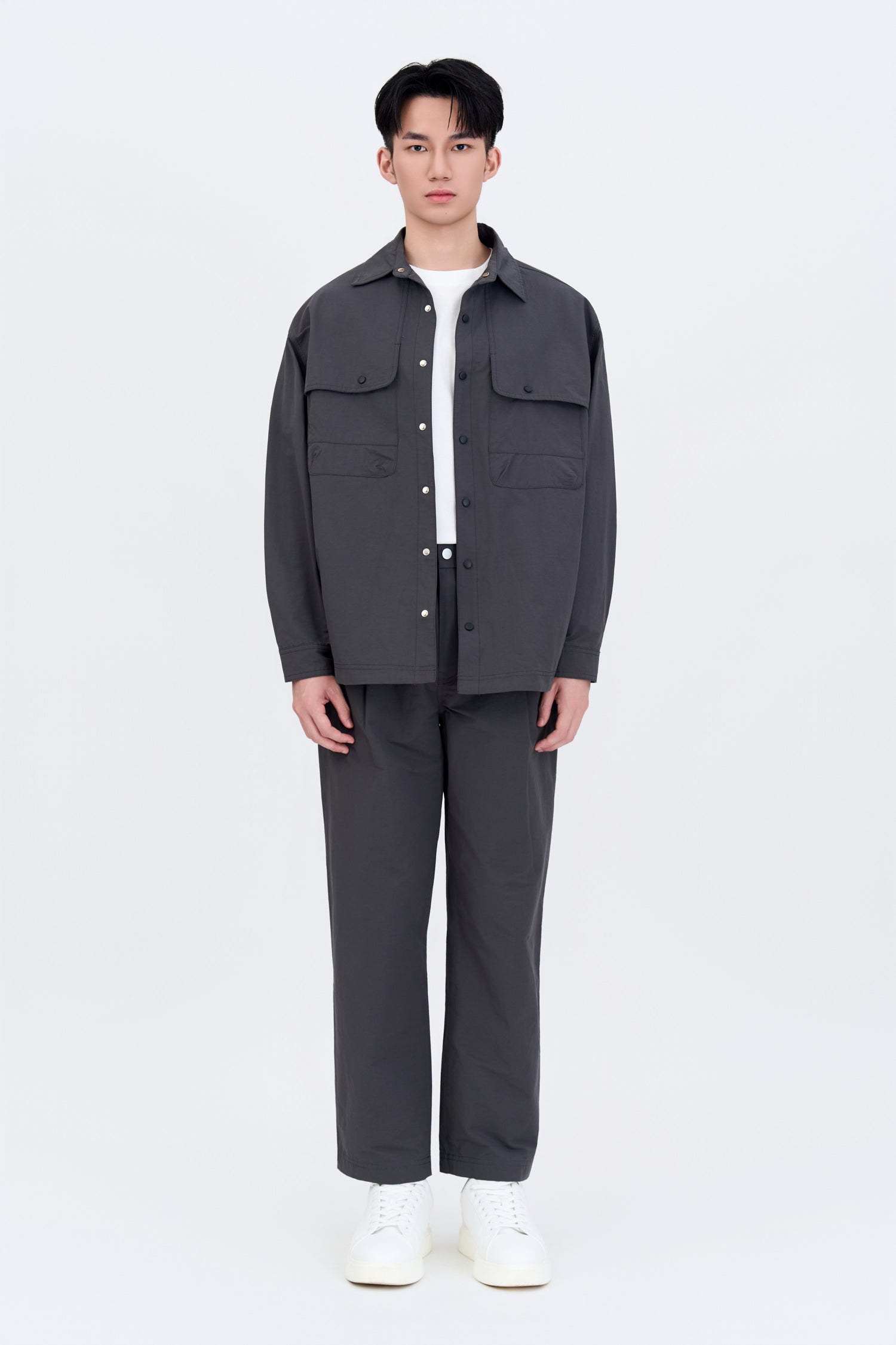 Cotton Nylon Long Sleeve Shirt - Charcoal