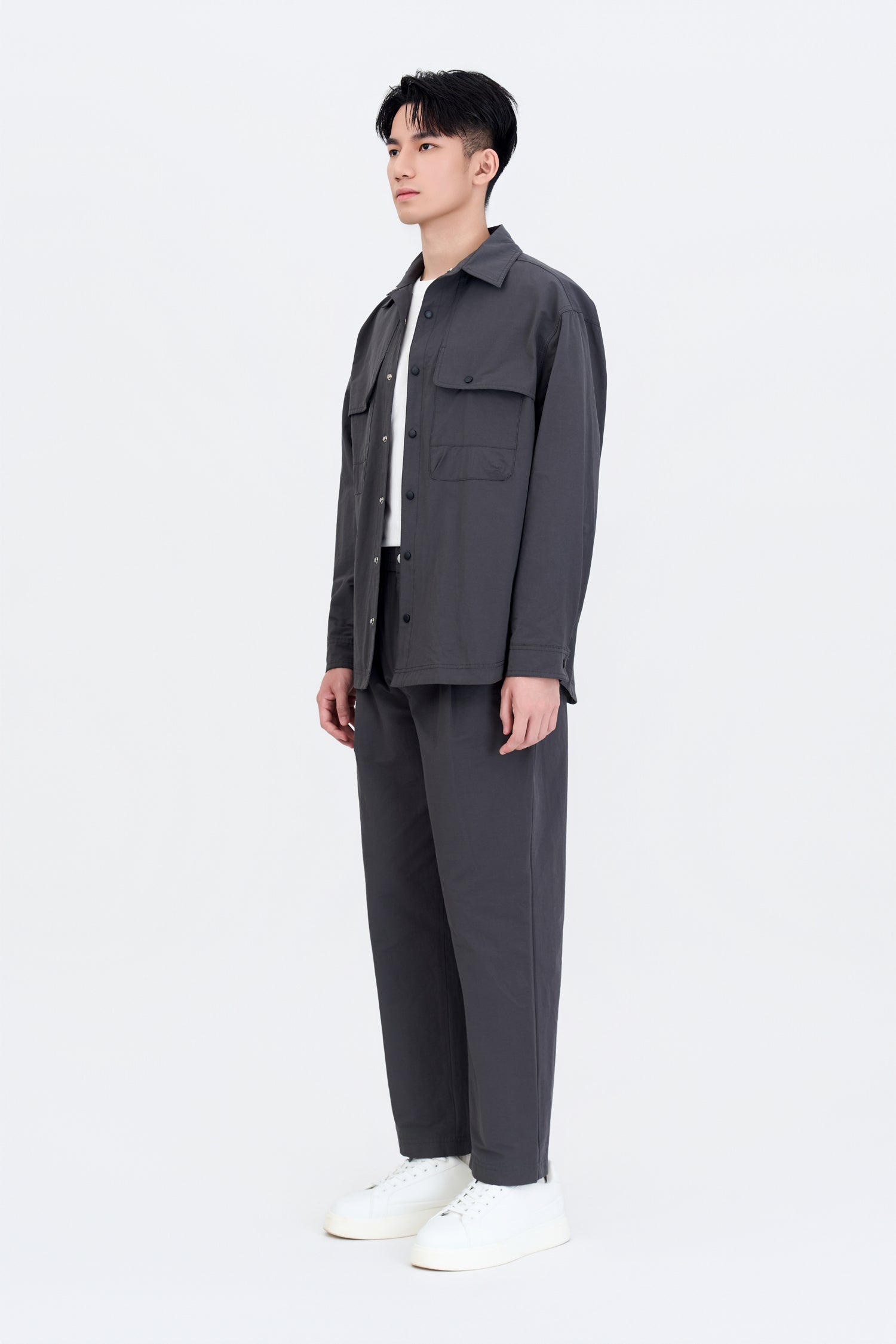 Cotton Nylon Long Sleeve Shirt - Charcoal