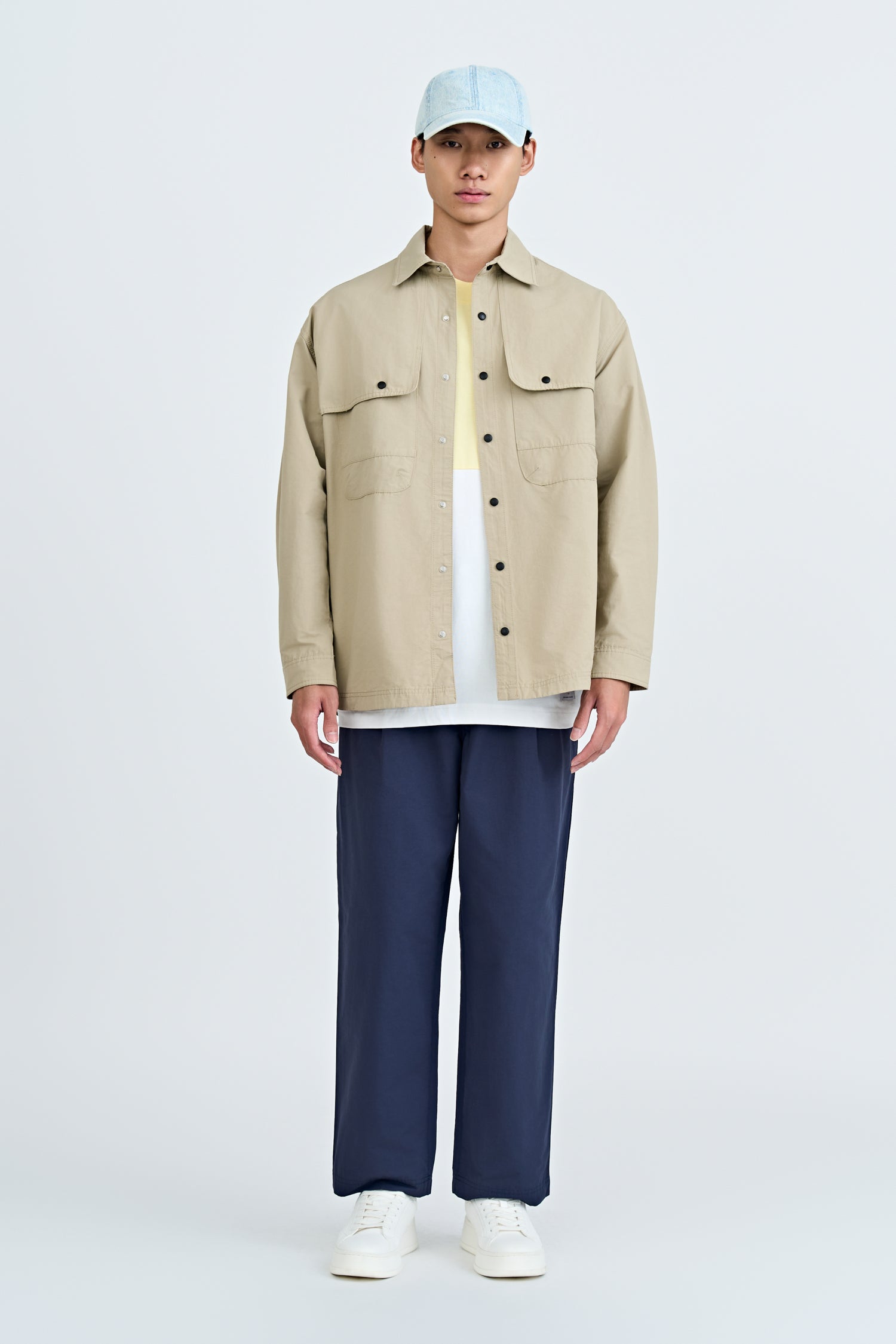 Cotton Nylon Long Sleeve Shirt - Khaki
