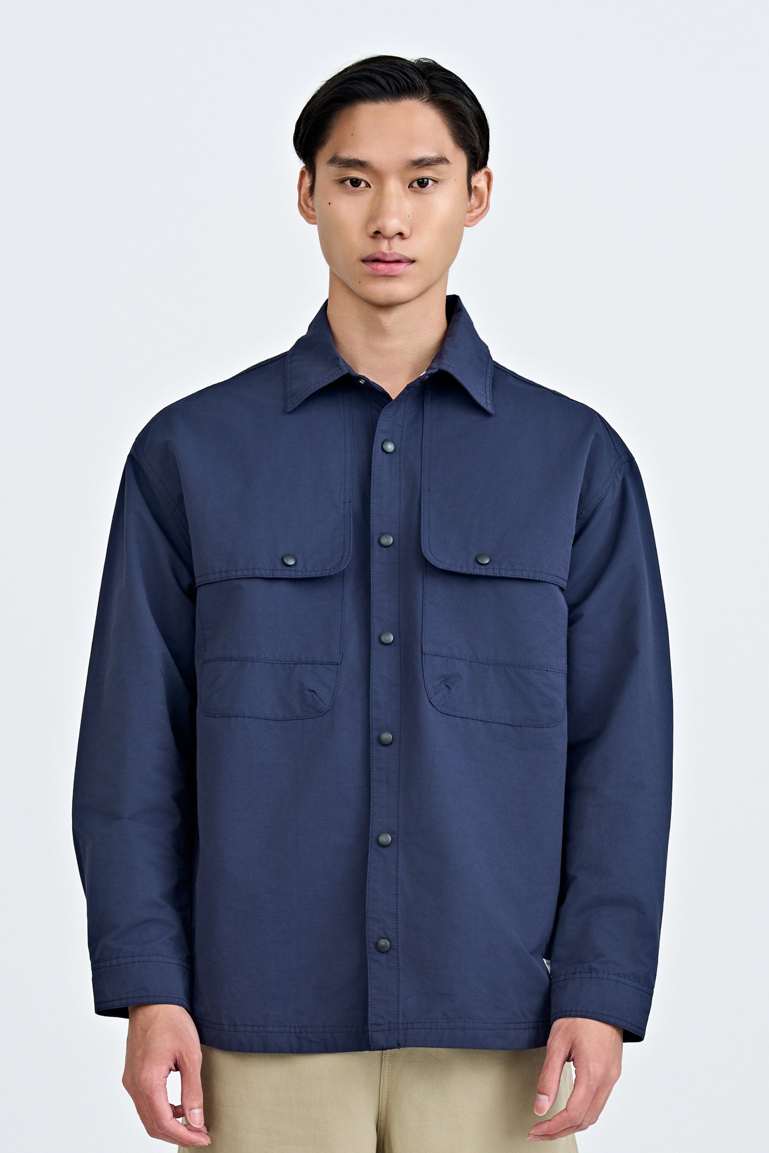 Cotton Nylon Long Sleeve Shirt - Navy