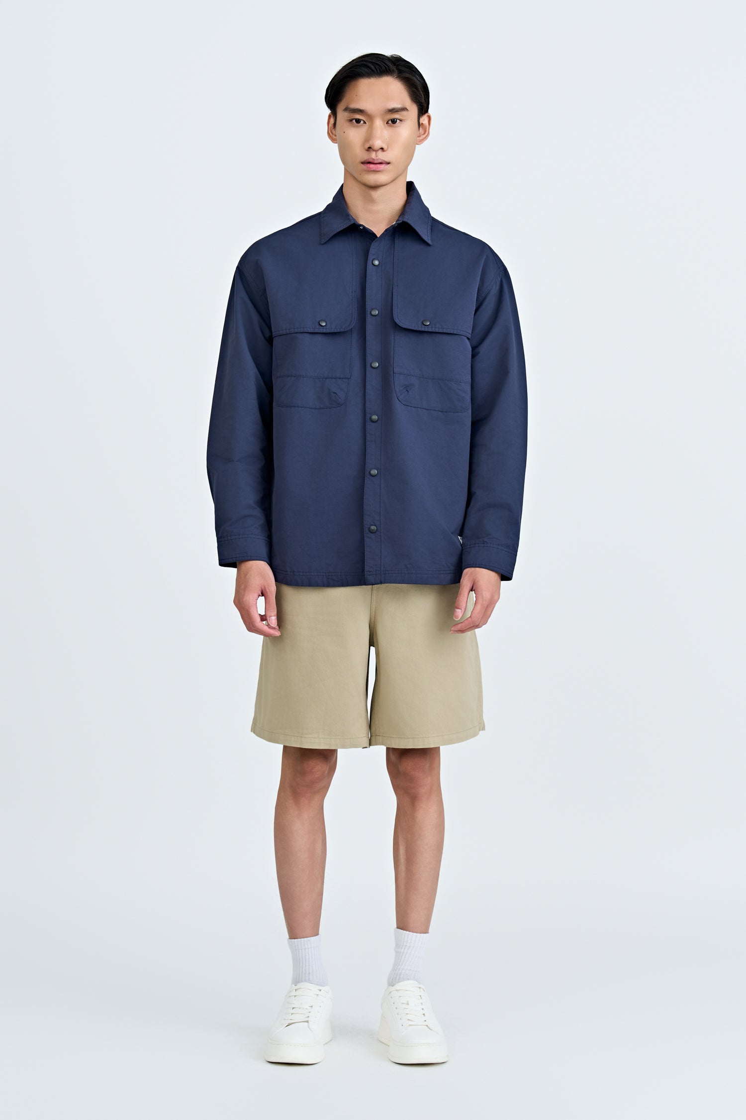 Cotton Nylon Long Sleeve Shirt - Navy