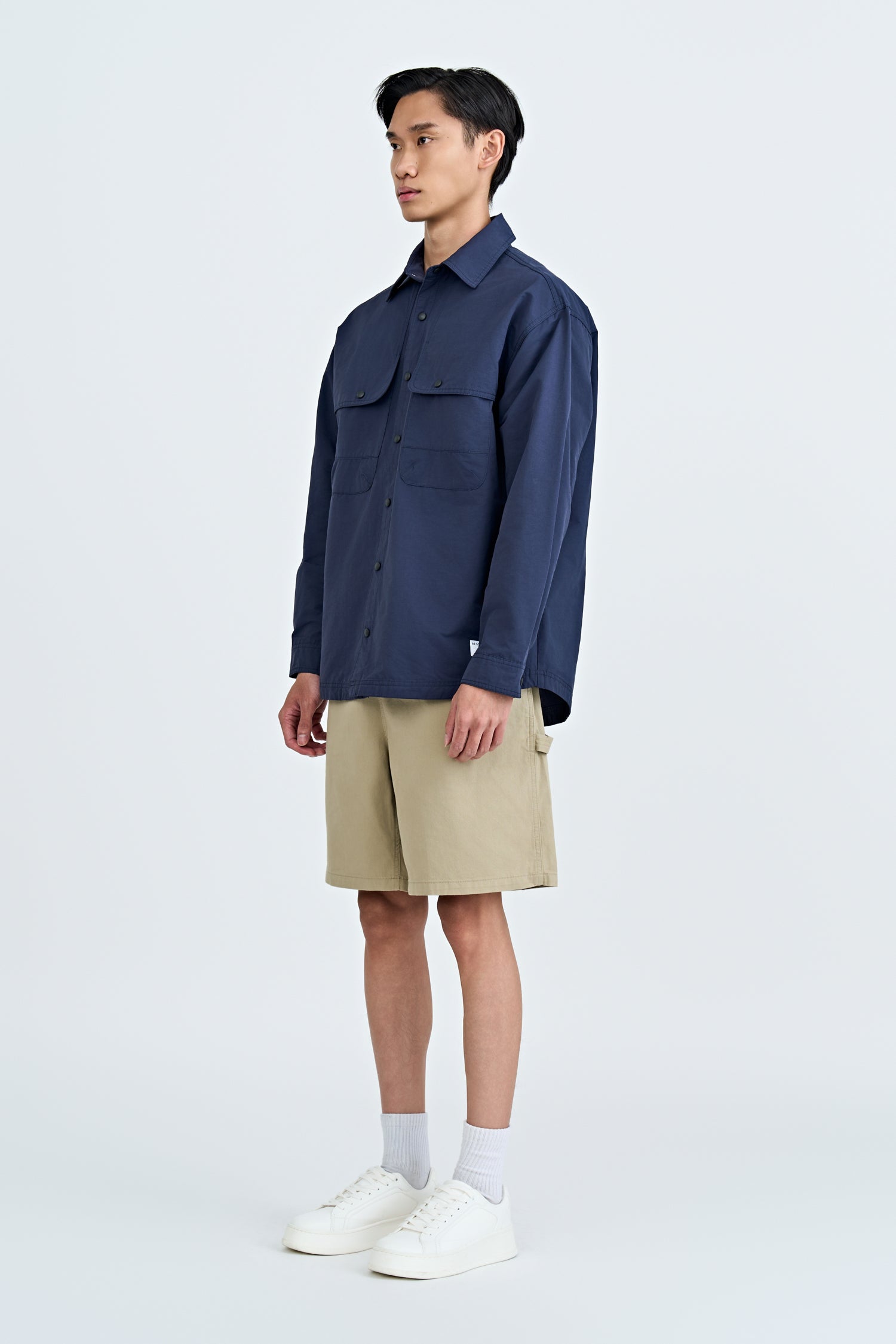 Cotton Nylon Long Sleeve Shirt - Navy