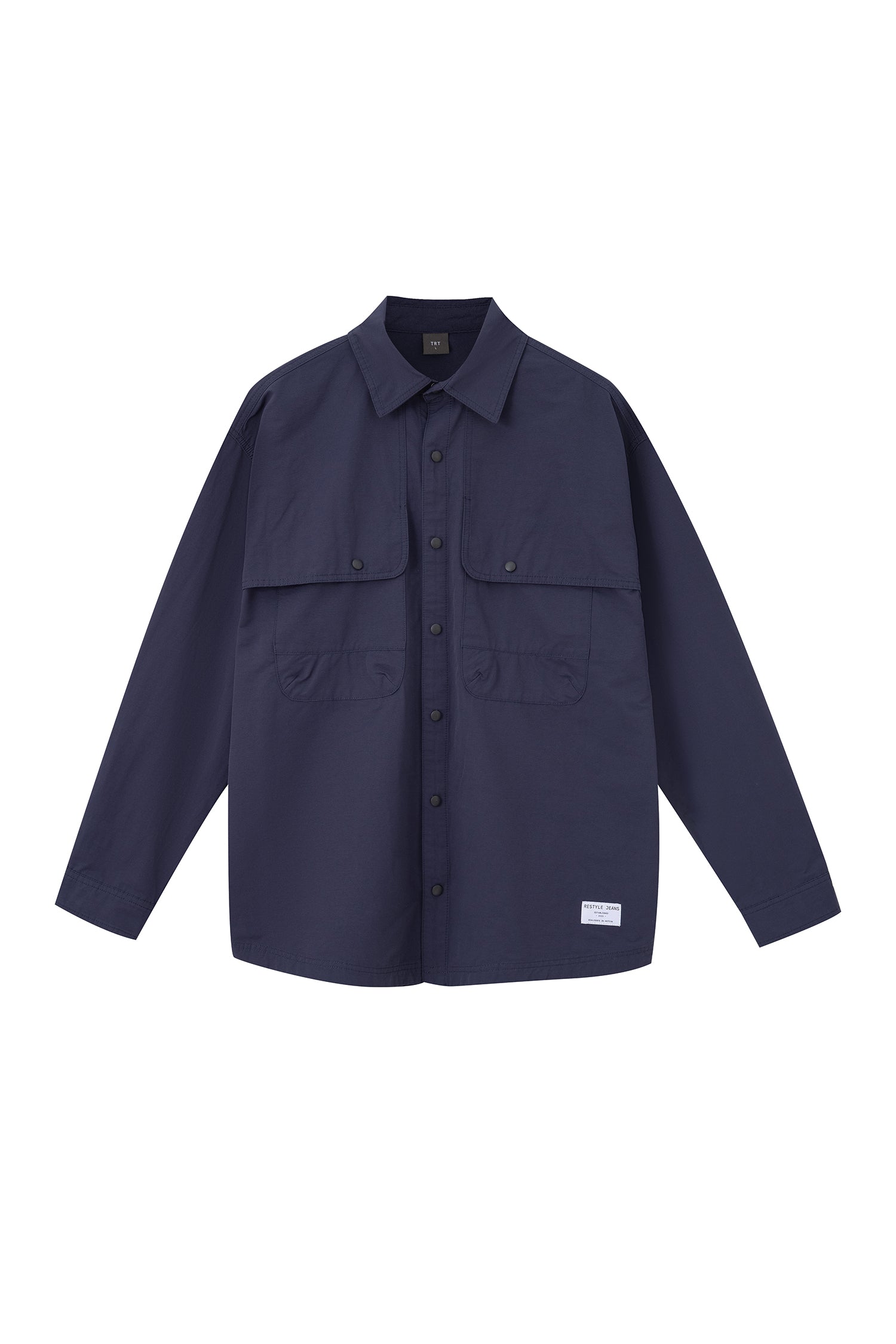 Cotton Nylon Long Sleeve Shirt - Navy