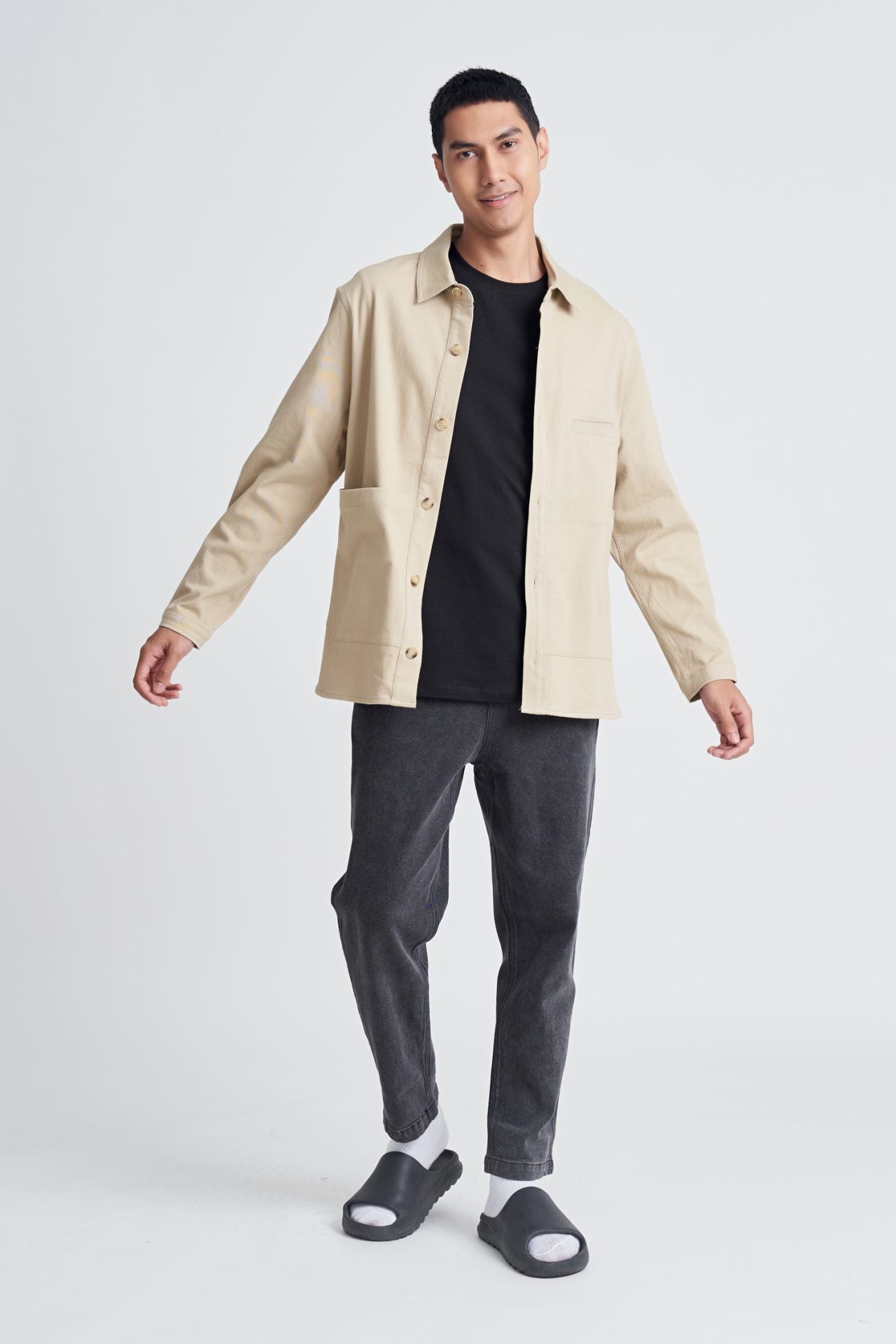 Cotton Stretch Relaxed Fit Utility Shirt Jacket