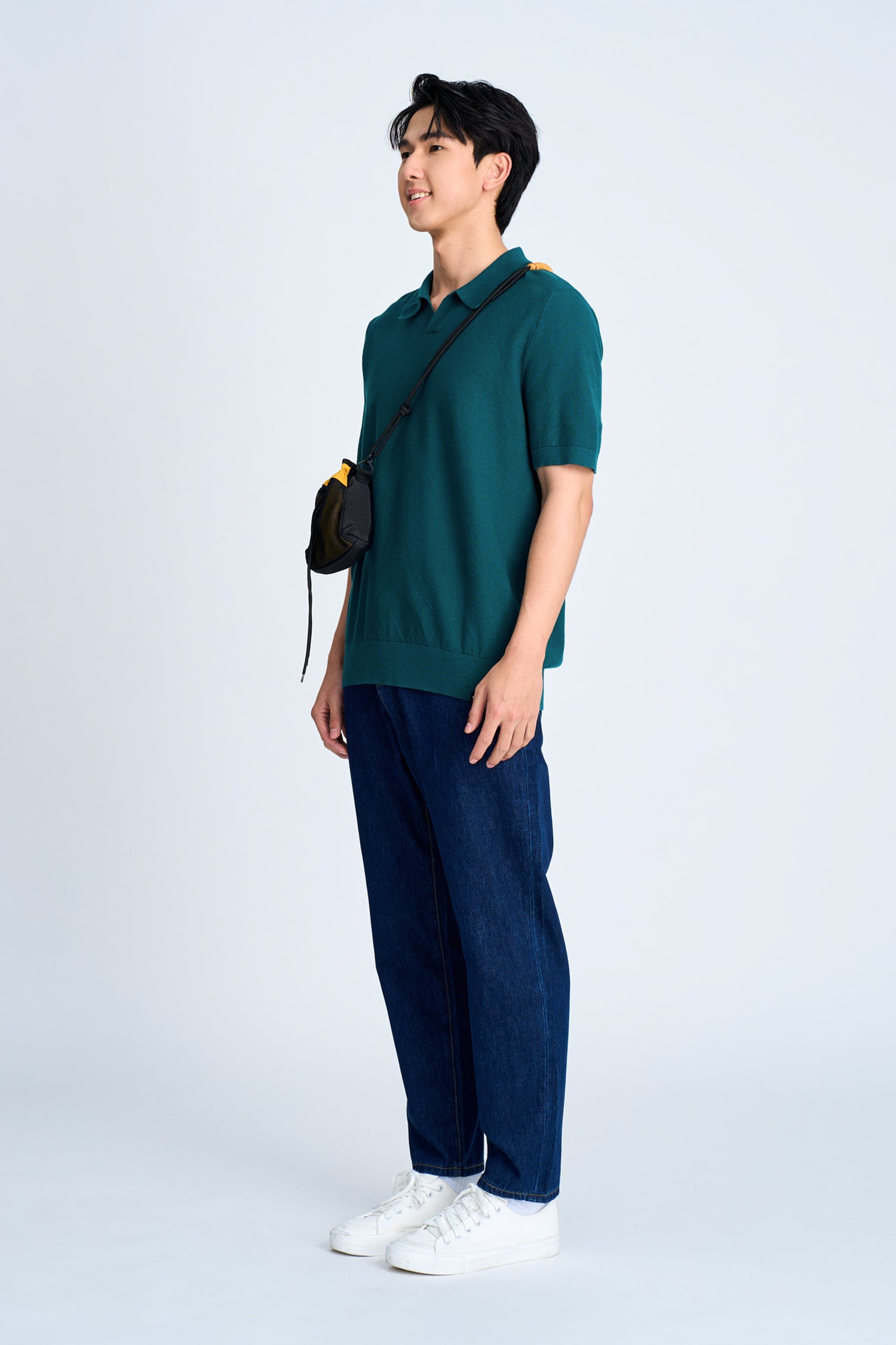 Knitted Open Collar Top - Emerald