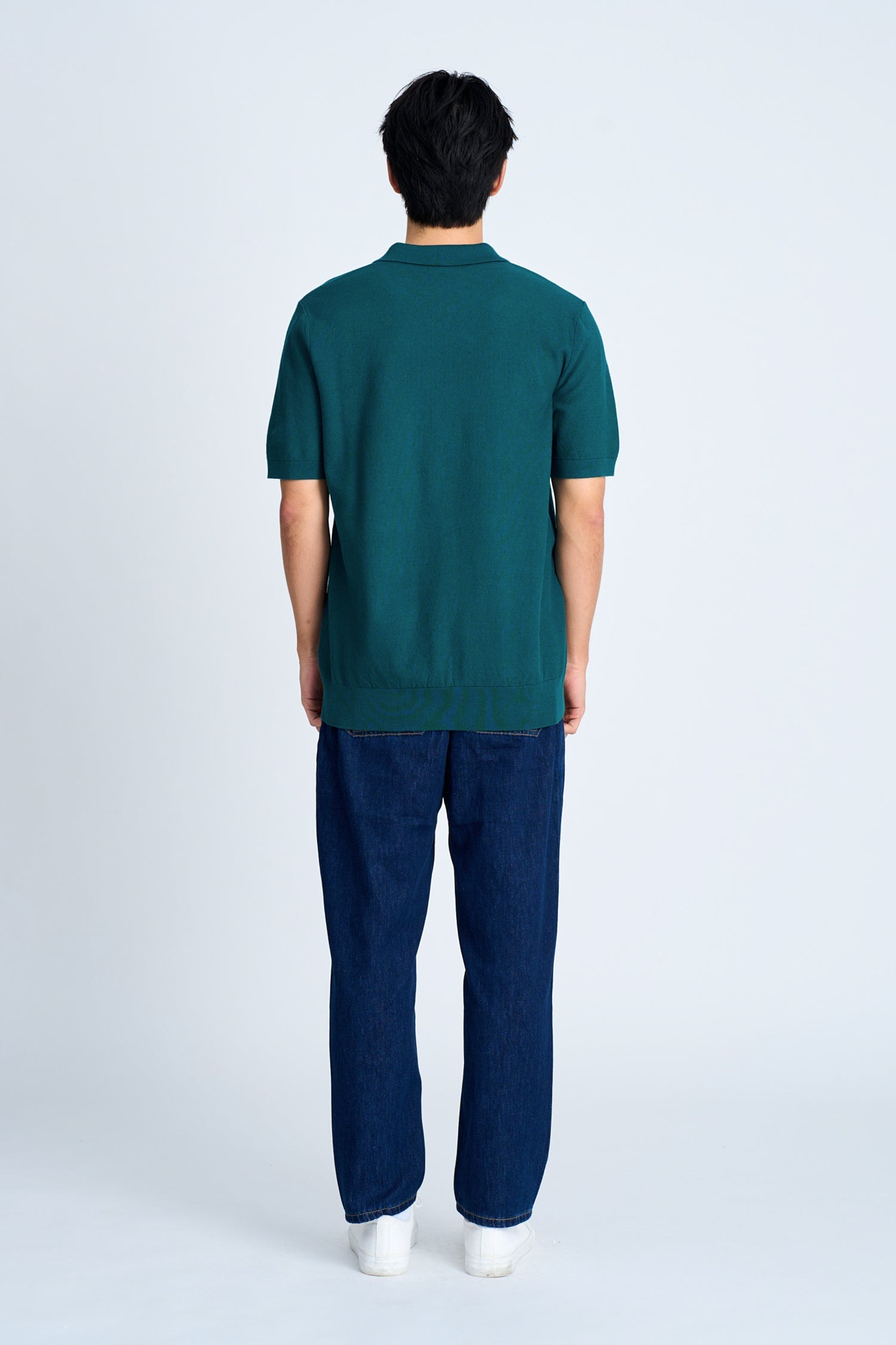 Knitted Open Collar Top - Emerald