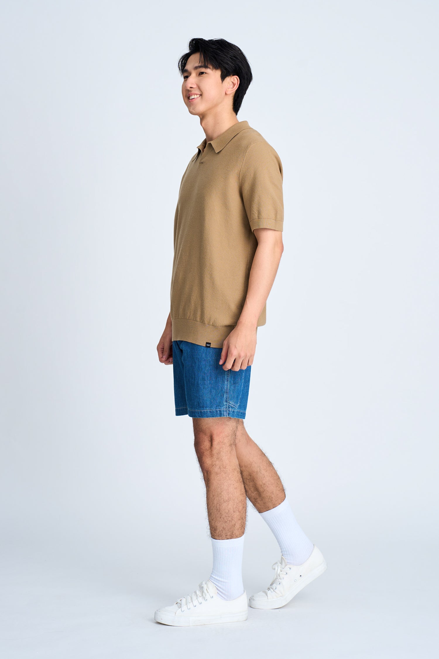 Knitted Open Collar Top - Taupe