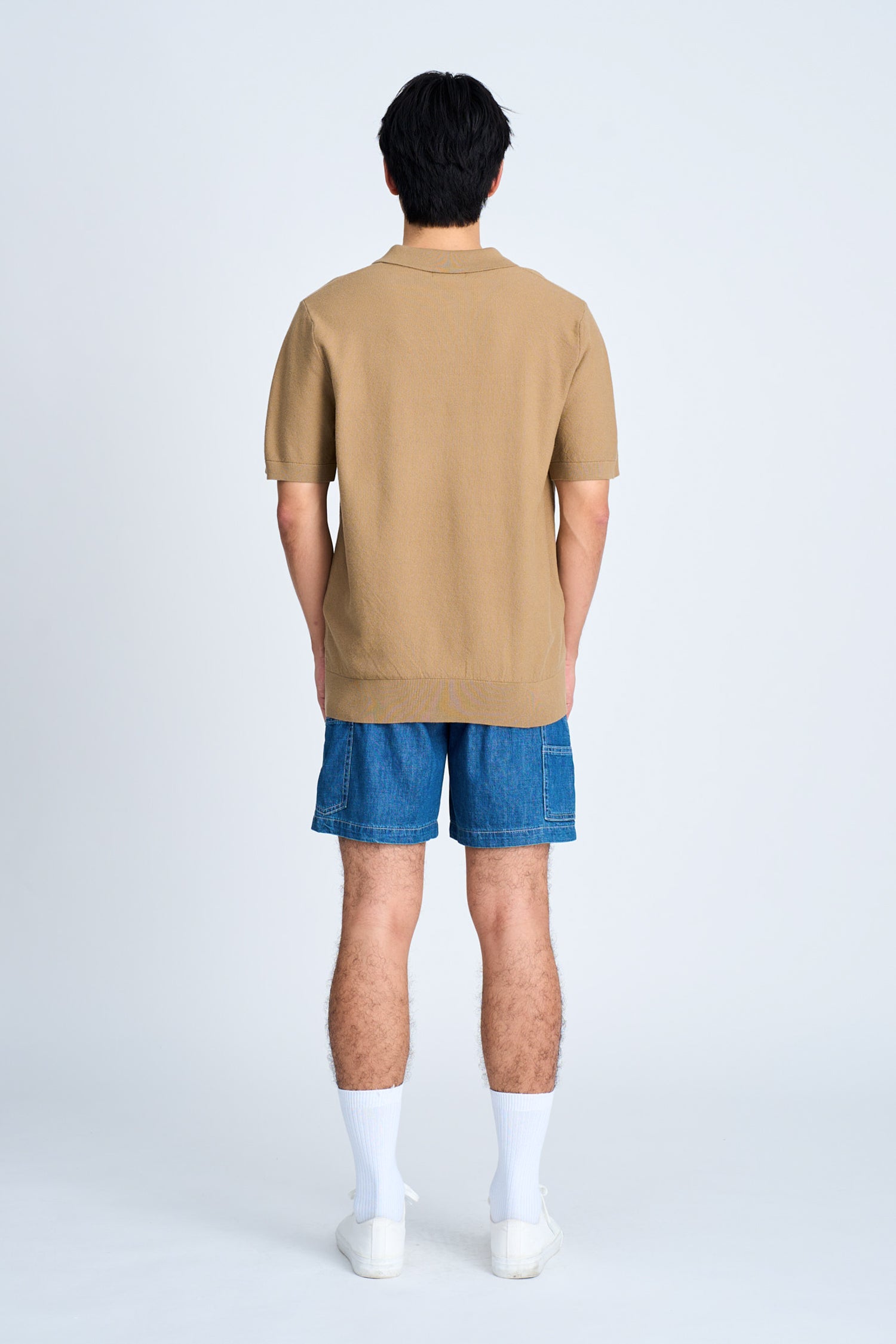 Knitted Open Collar Top - Taupe